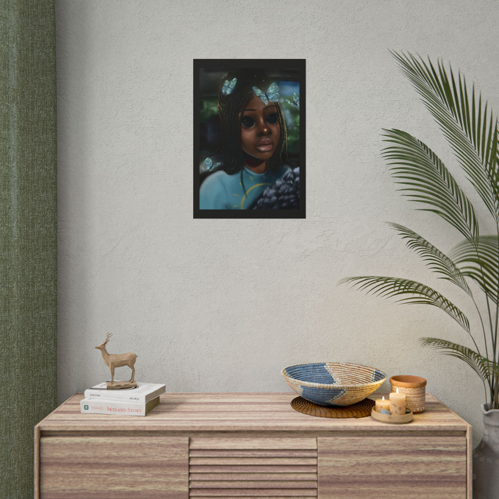 Butterfly Girl Rolled Poster — Surreal Portrait Wall Art