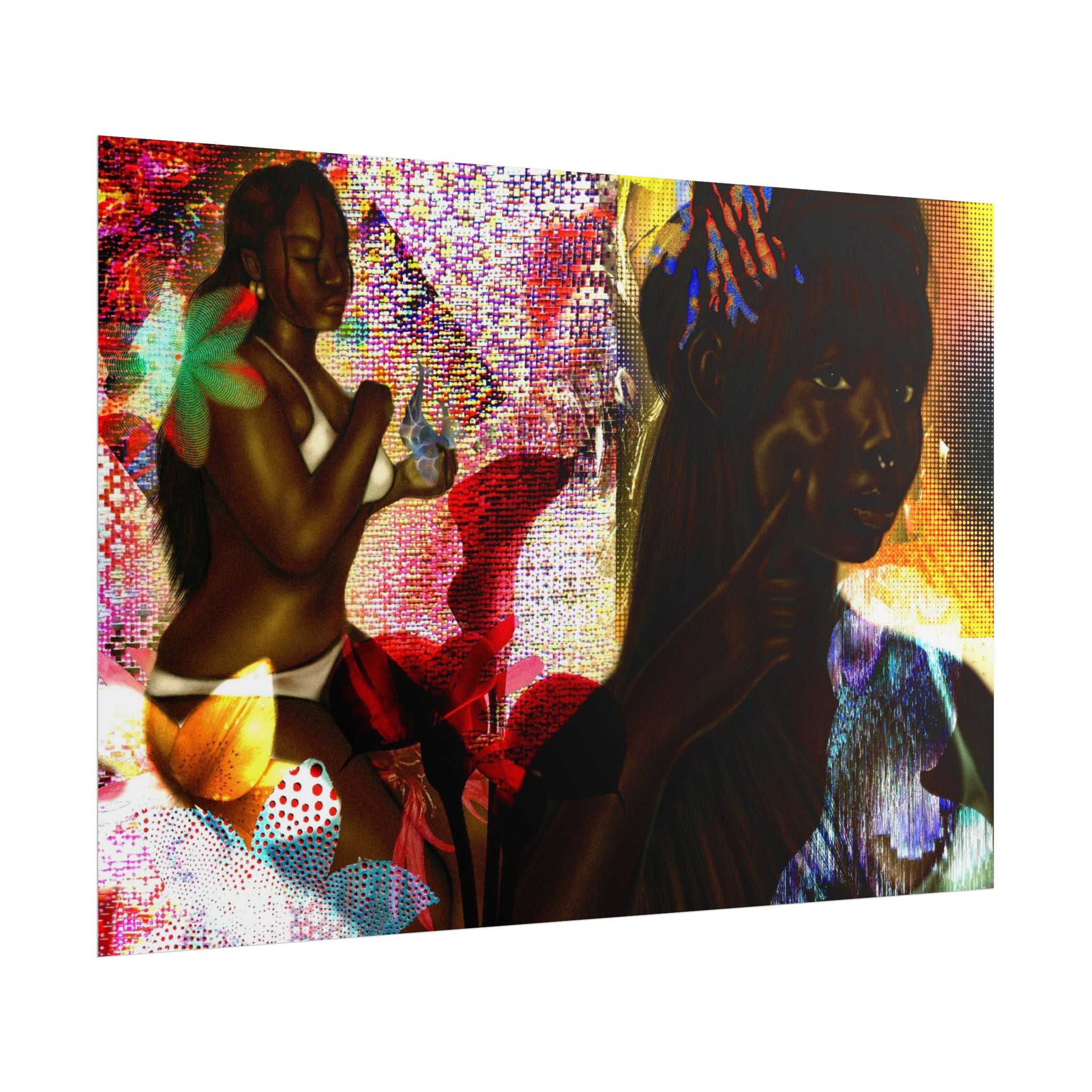 Rolled Poster — Vibrant Afrocentric Art Print with Tropical Flowers