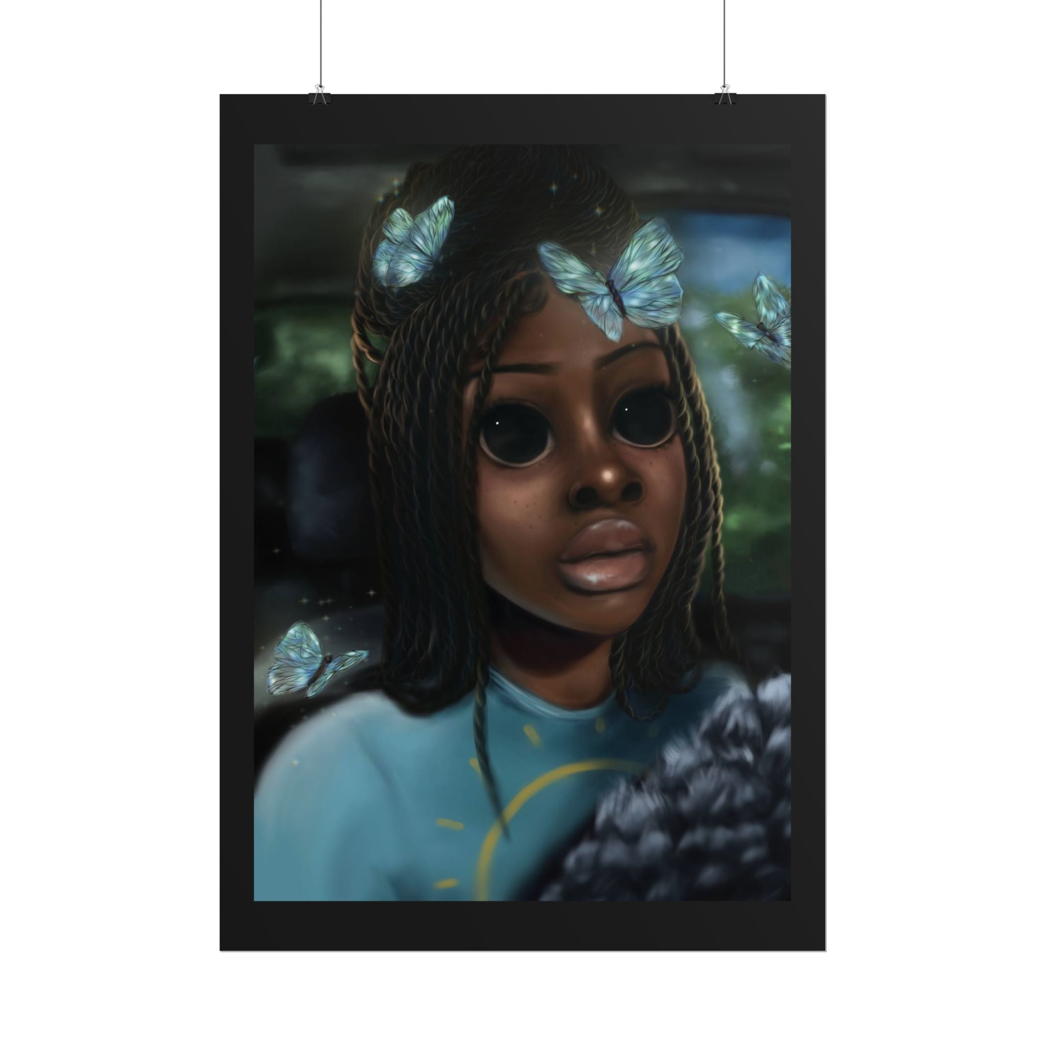 Butterfly Girl Rolled Poster — Surreal Portrait Wall Art