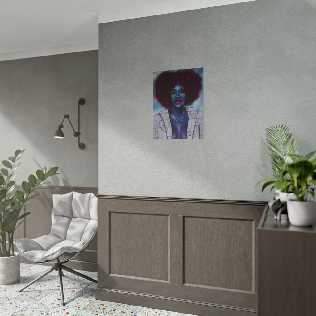 Blue Afro Portrait Poster — Bold Afrocentric Wall Art Print