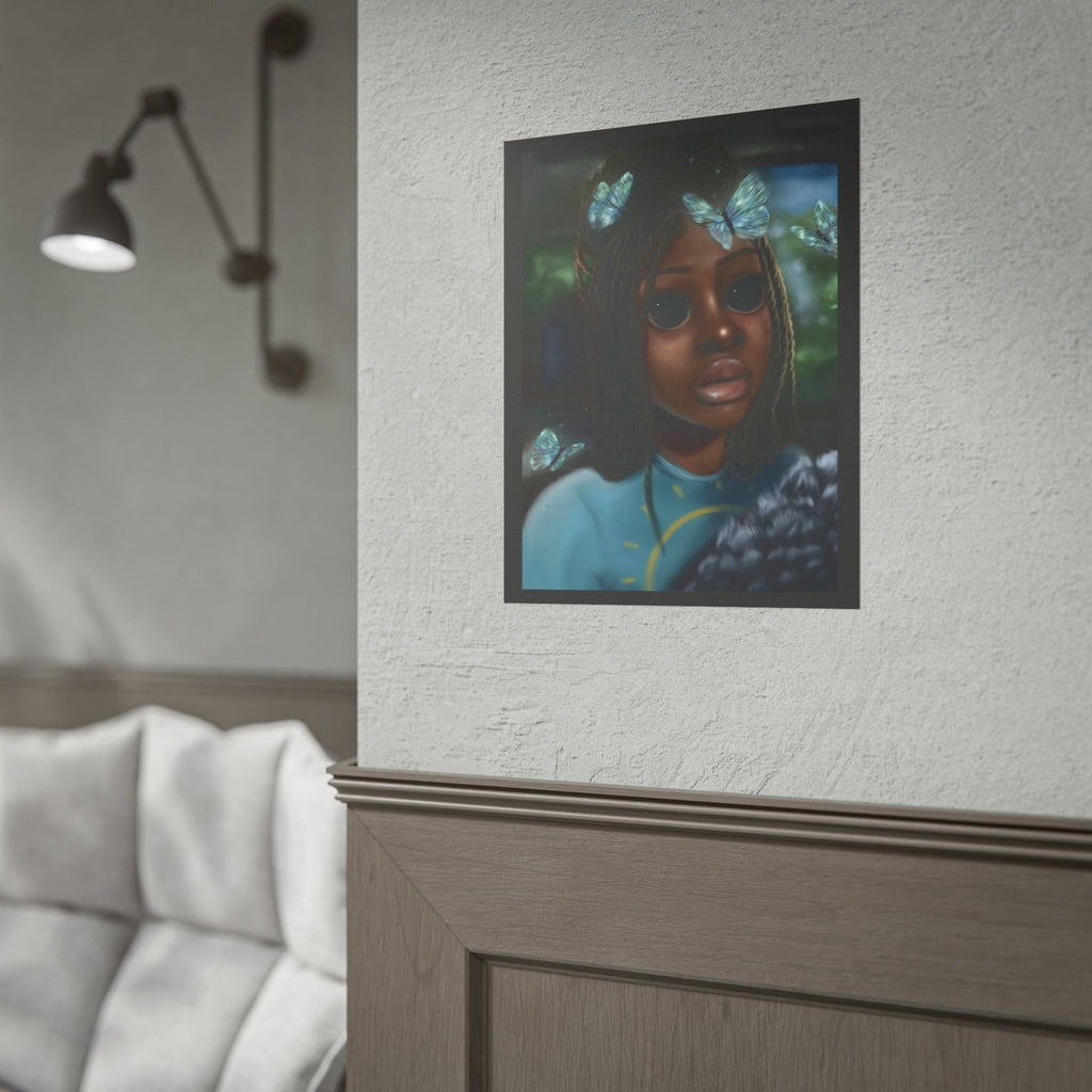 Butterfly Girl Rolled Poster — Surreal Portrait Wall Art