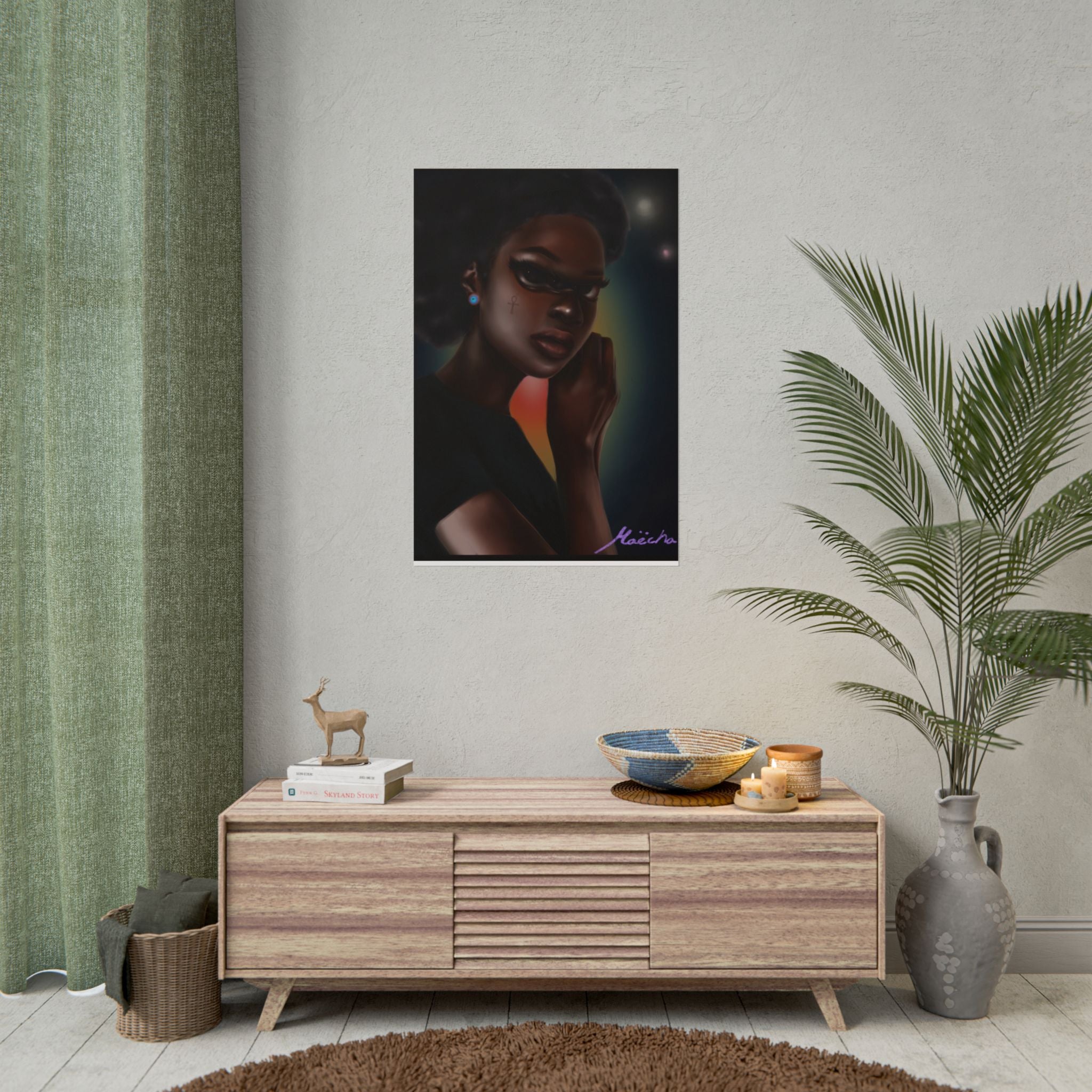 Afrofuturistic Portrait Poster — Moody Black Woman Art Print