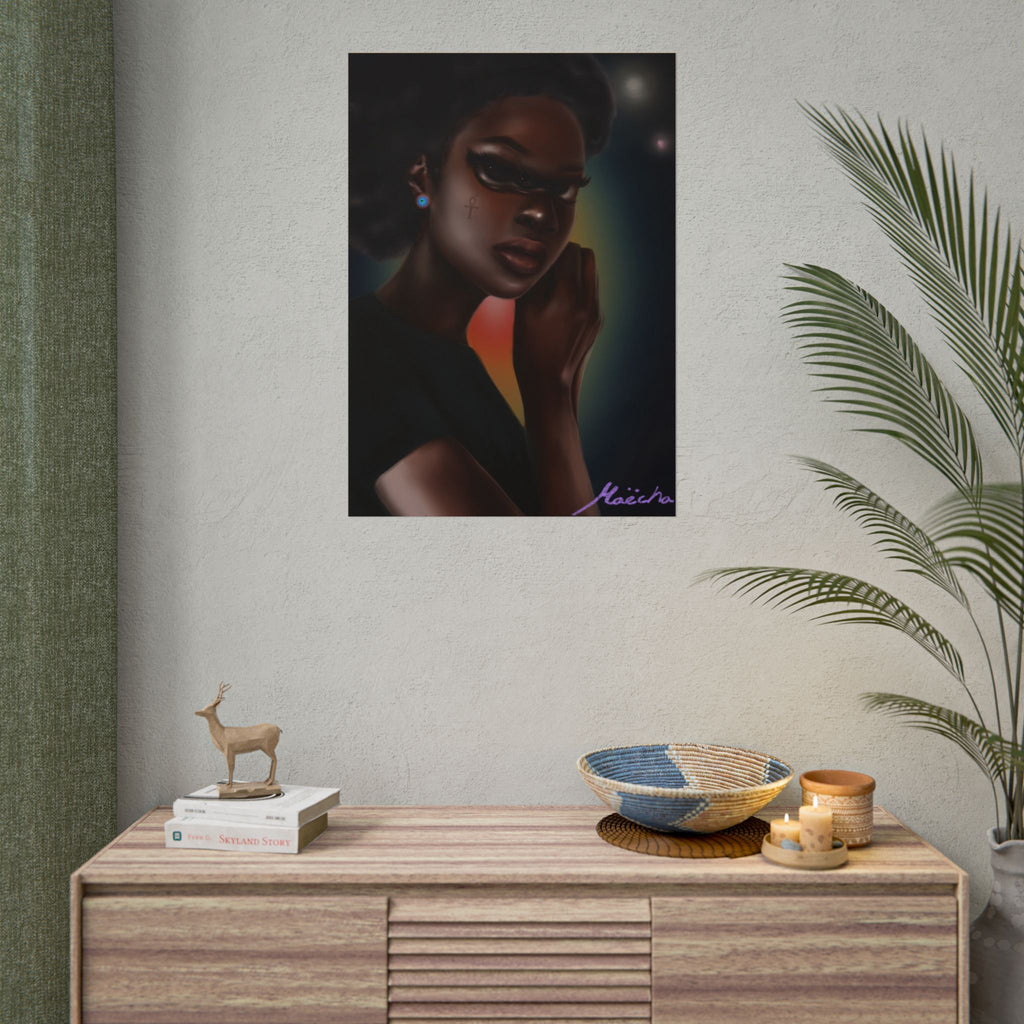Afrofuturistic Portrait Poster — Moody Black Woman Art Print