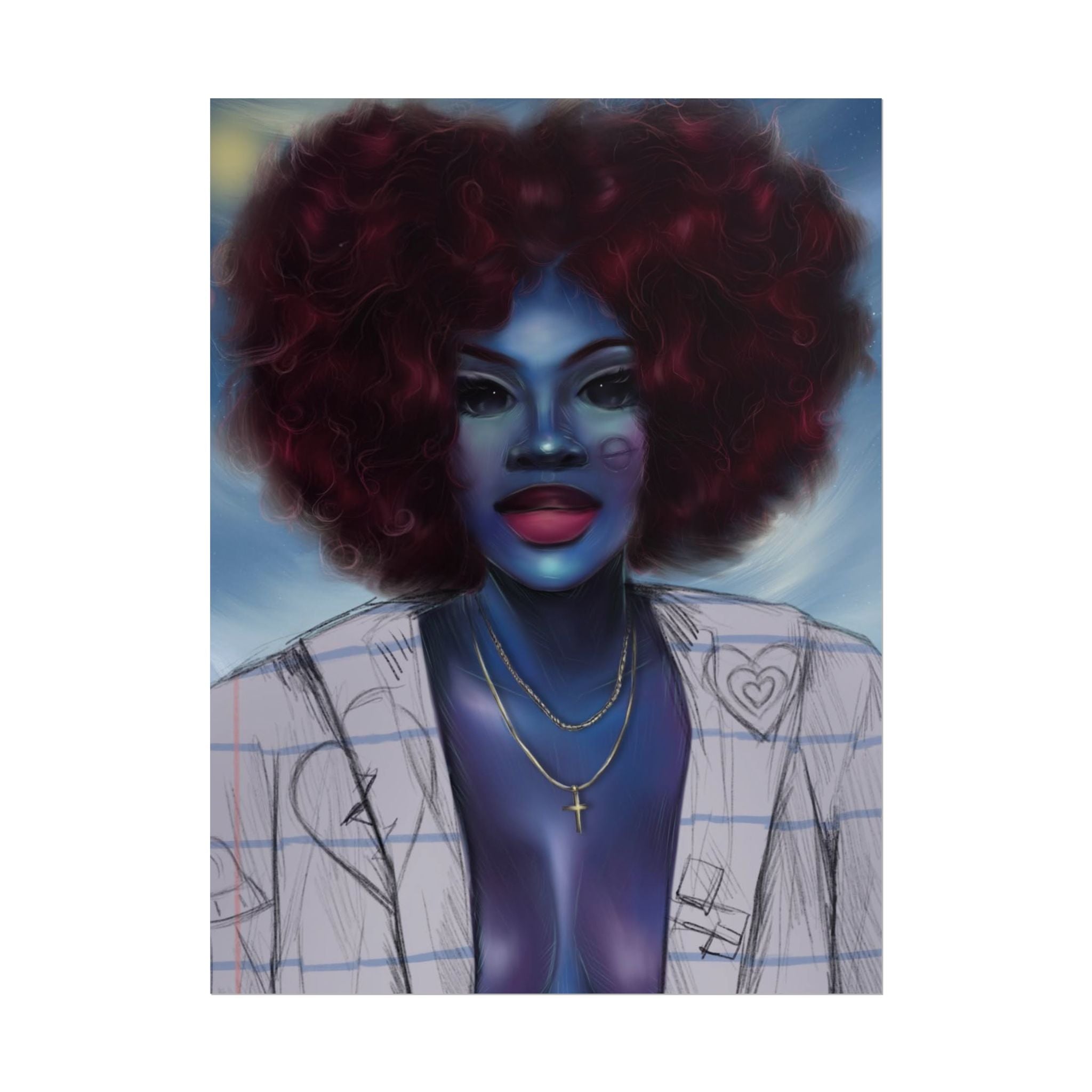 Blue Afro Portrait Poster — Bold Afrocentric Wall Art Print