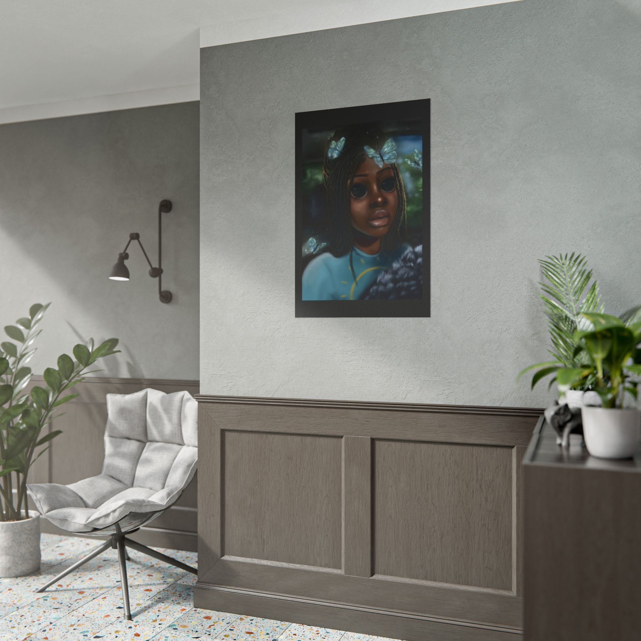 Butterfly Girl Rolled Poster — Surreal Portrait Wall Art