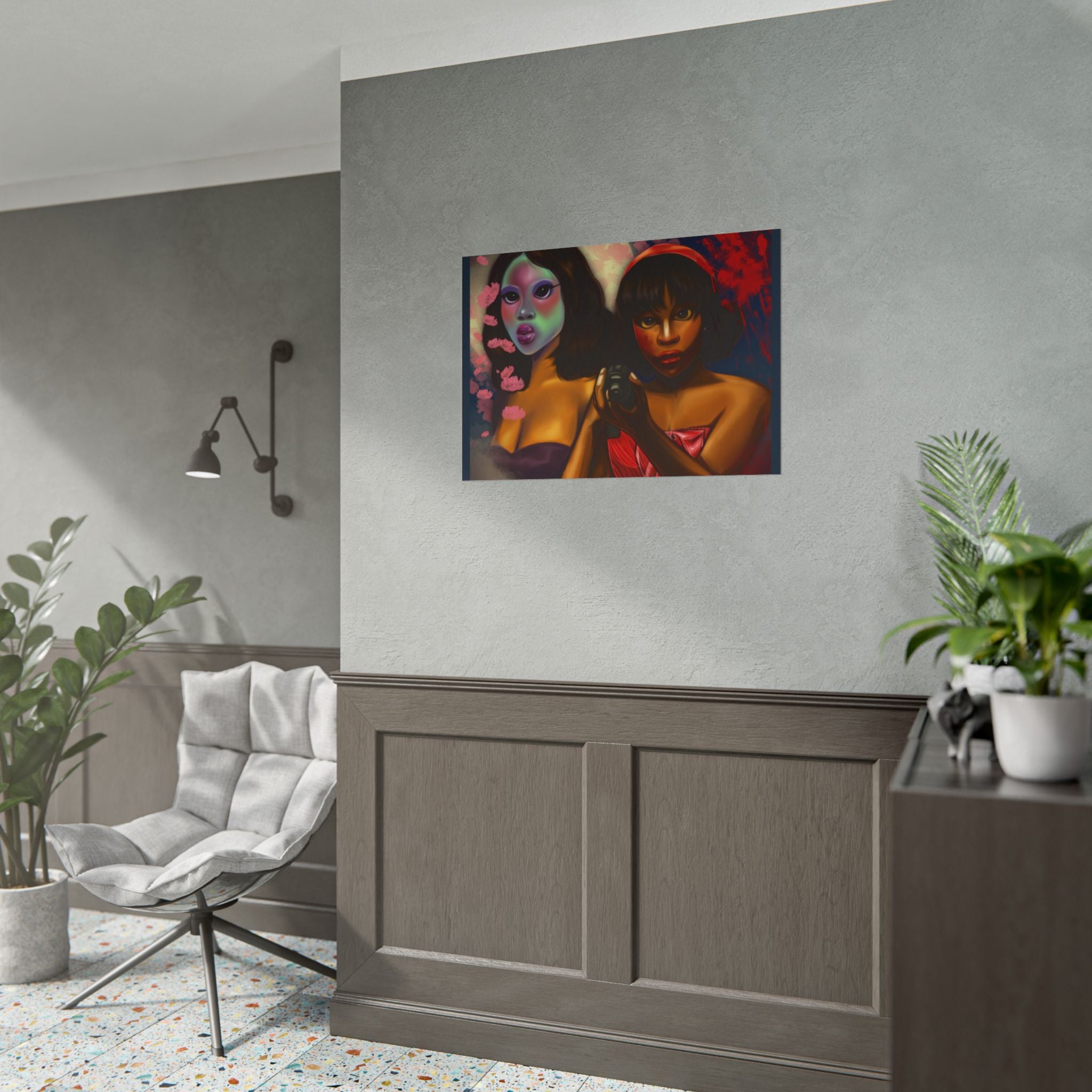 Rolled Poster — Surreal Portrait Duo Art Print (Masked Woman & Camera)