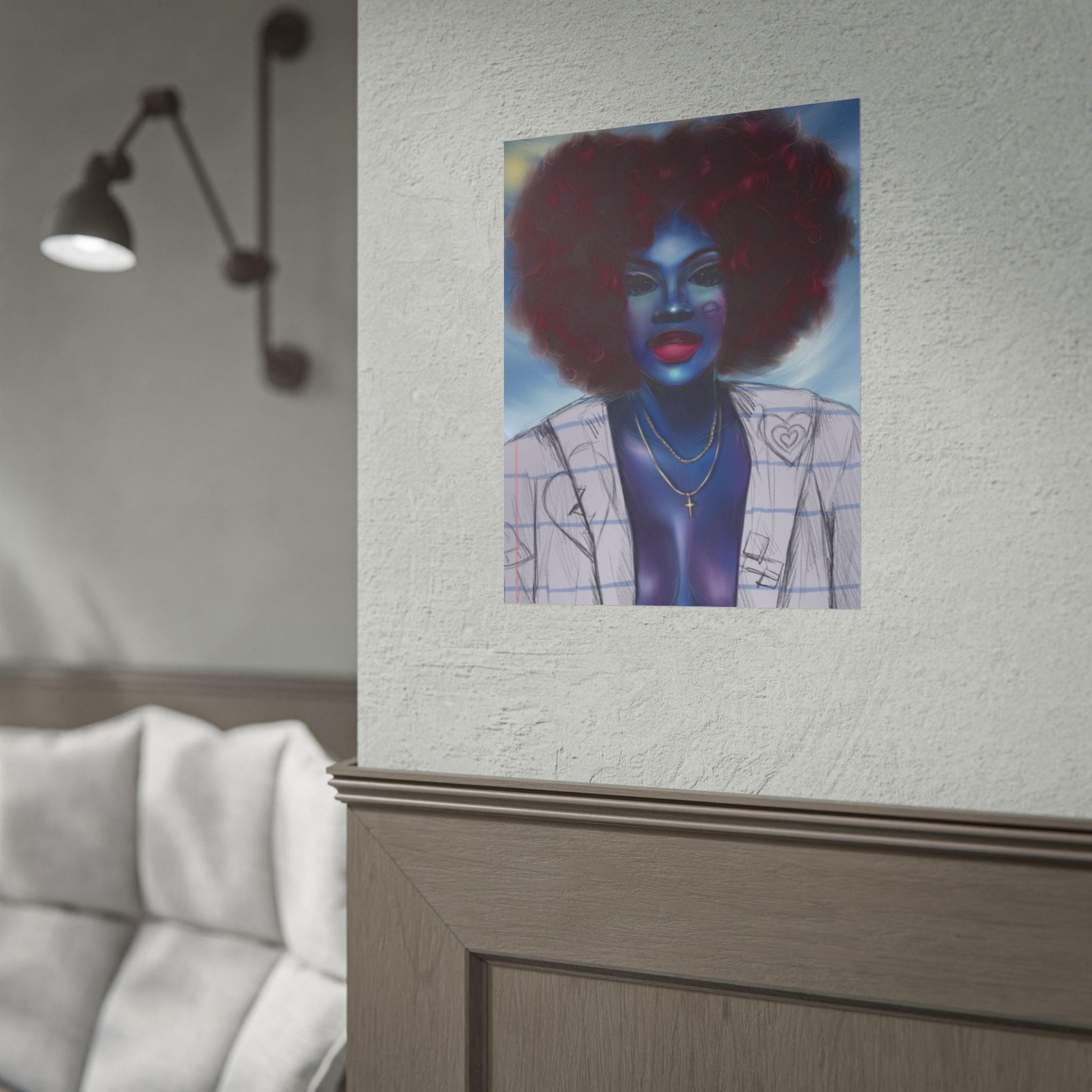 Blue Afro Portrait Poster — Bold Afrocentric Wall Art Print