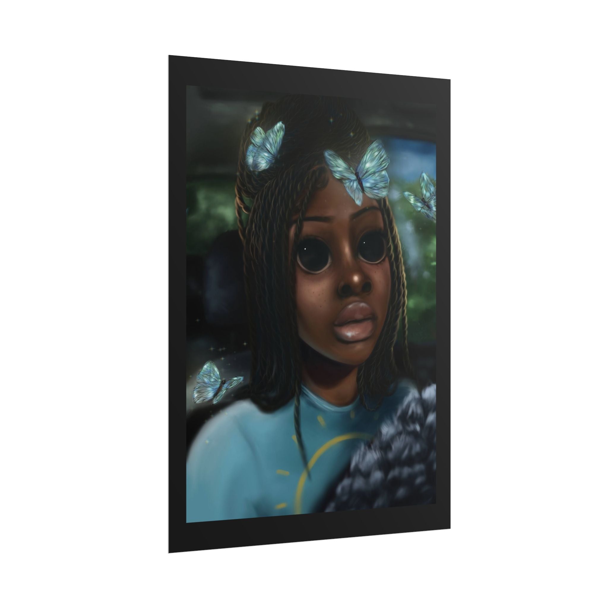 Butterfly Girl Rolled Poster — Surreal Portrait Wall Art