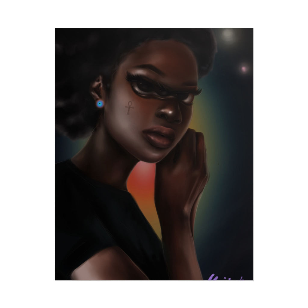 Afrofuturistic Portrait Poster — Moody Black Woman Art Print