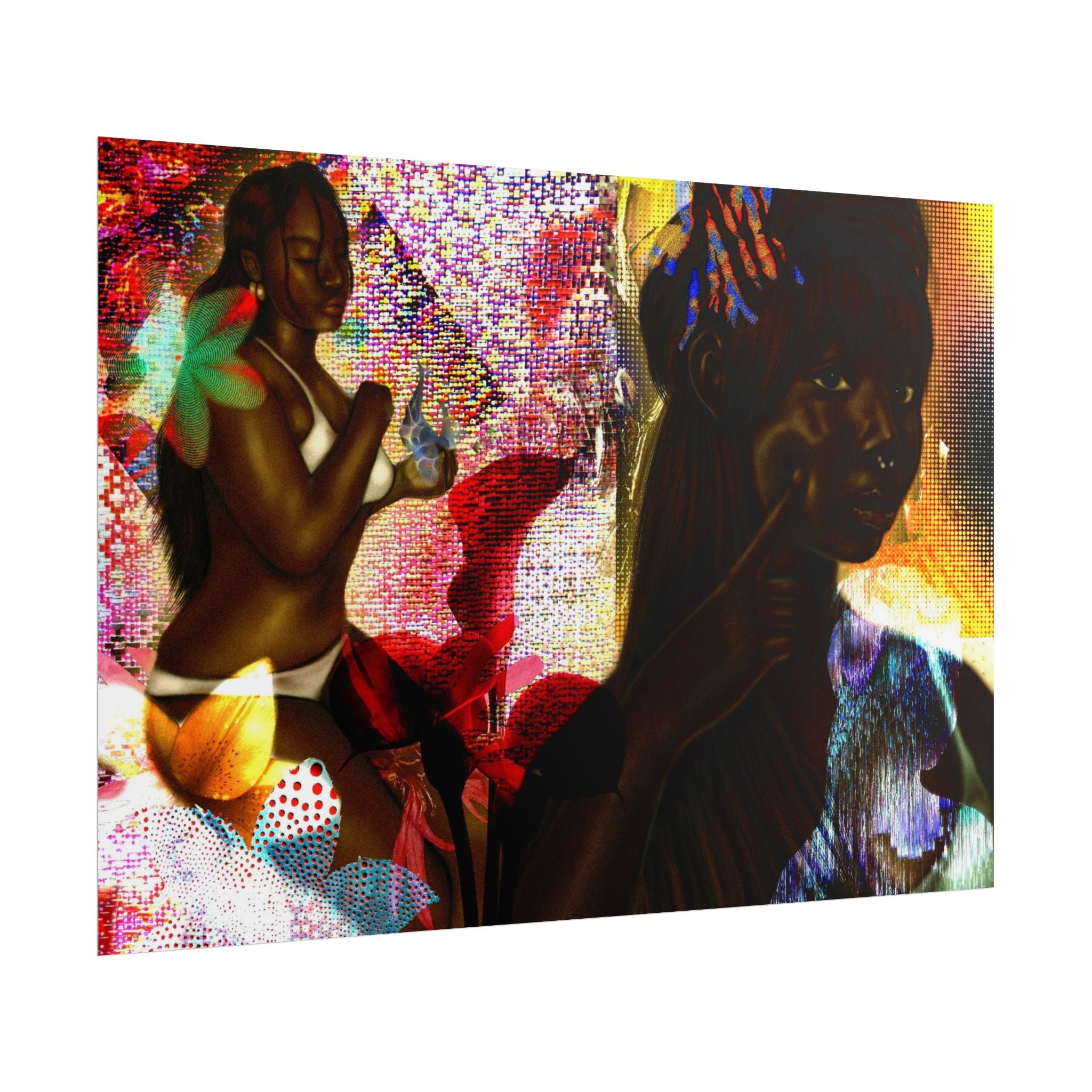 Rolled Poster — Vibrant Afrocentric Art Print with Tropical Flowers