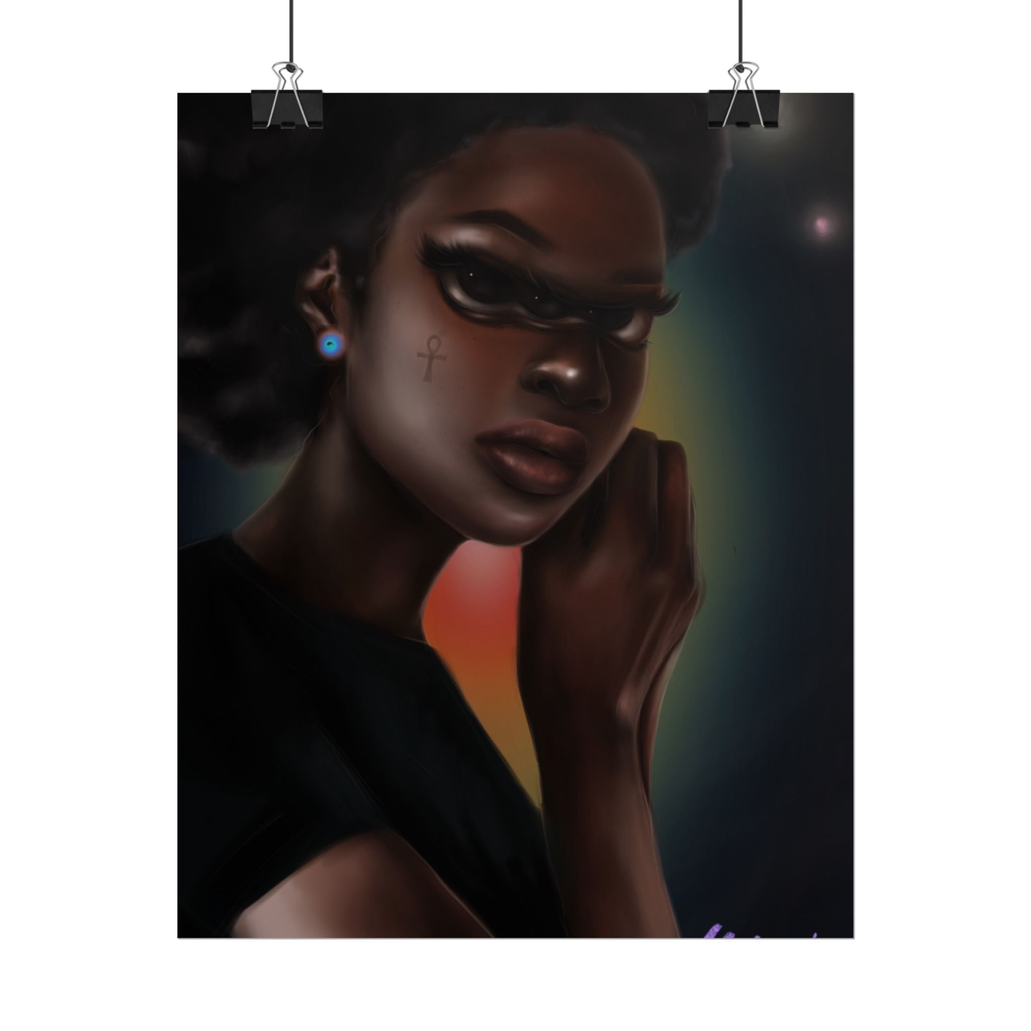 Afrofuturistic Portrait Poster — Moody Black Woman Art Print