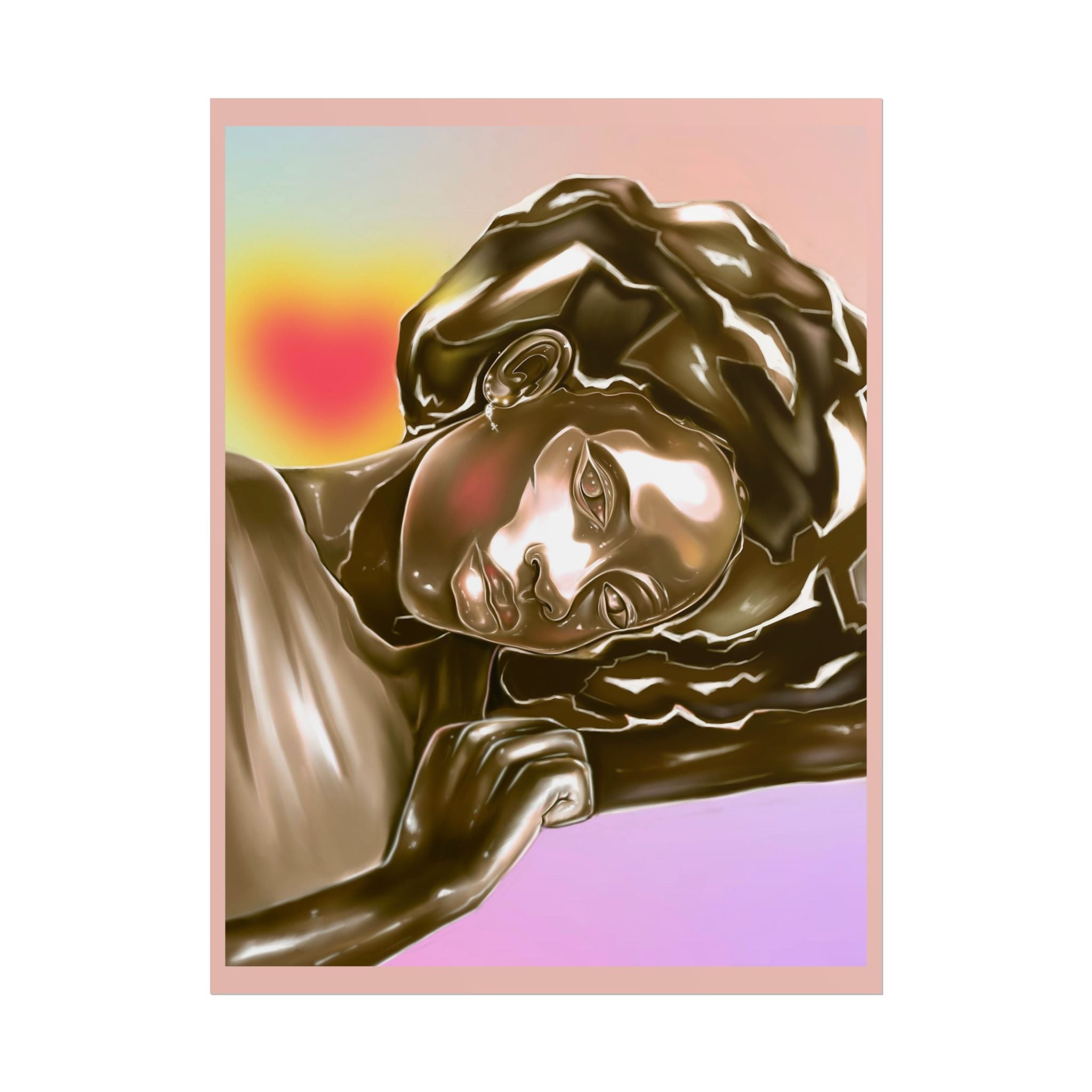 Rolled Art Poster — Golden Afro Portrait on Pastel Gradient