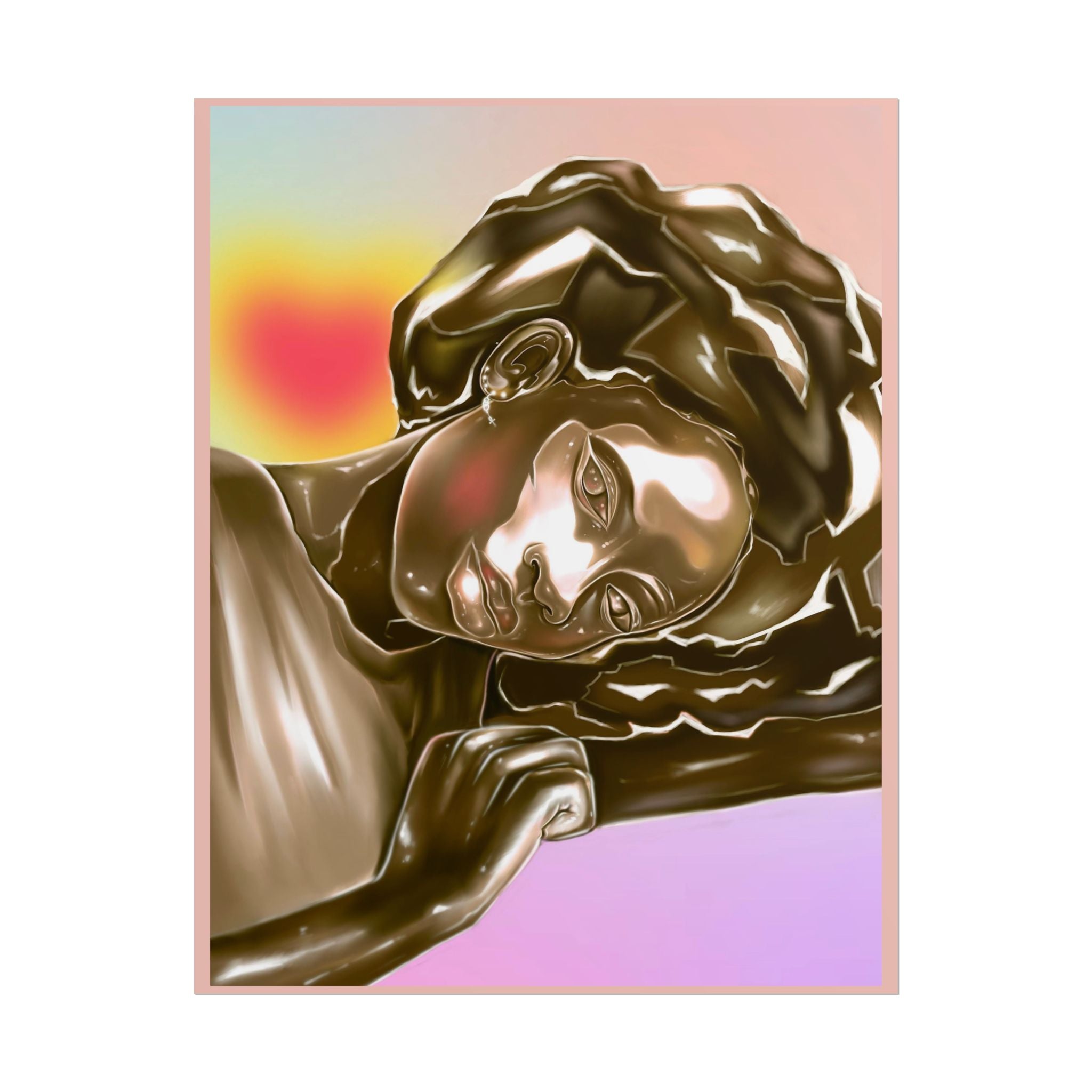 Rolled Art Poster — Golden Afro Portrait on Pastel Gradient