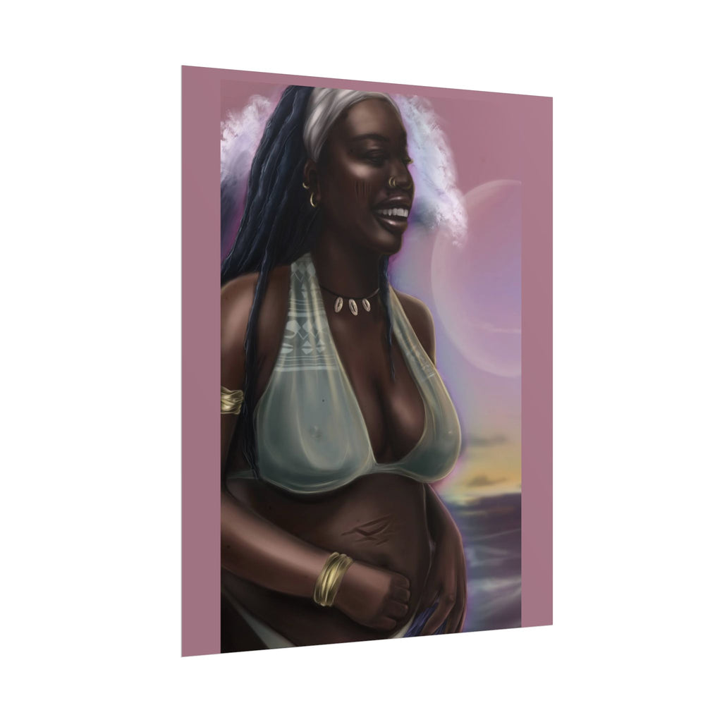 Pregnant Mother Portrait Rolled Poster — Afrocentric Beach Maternity Art Print