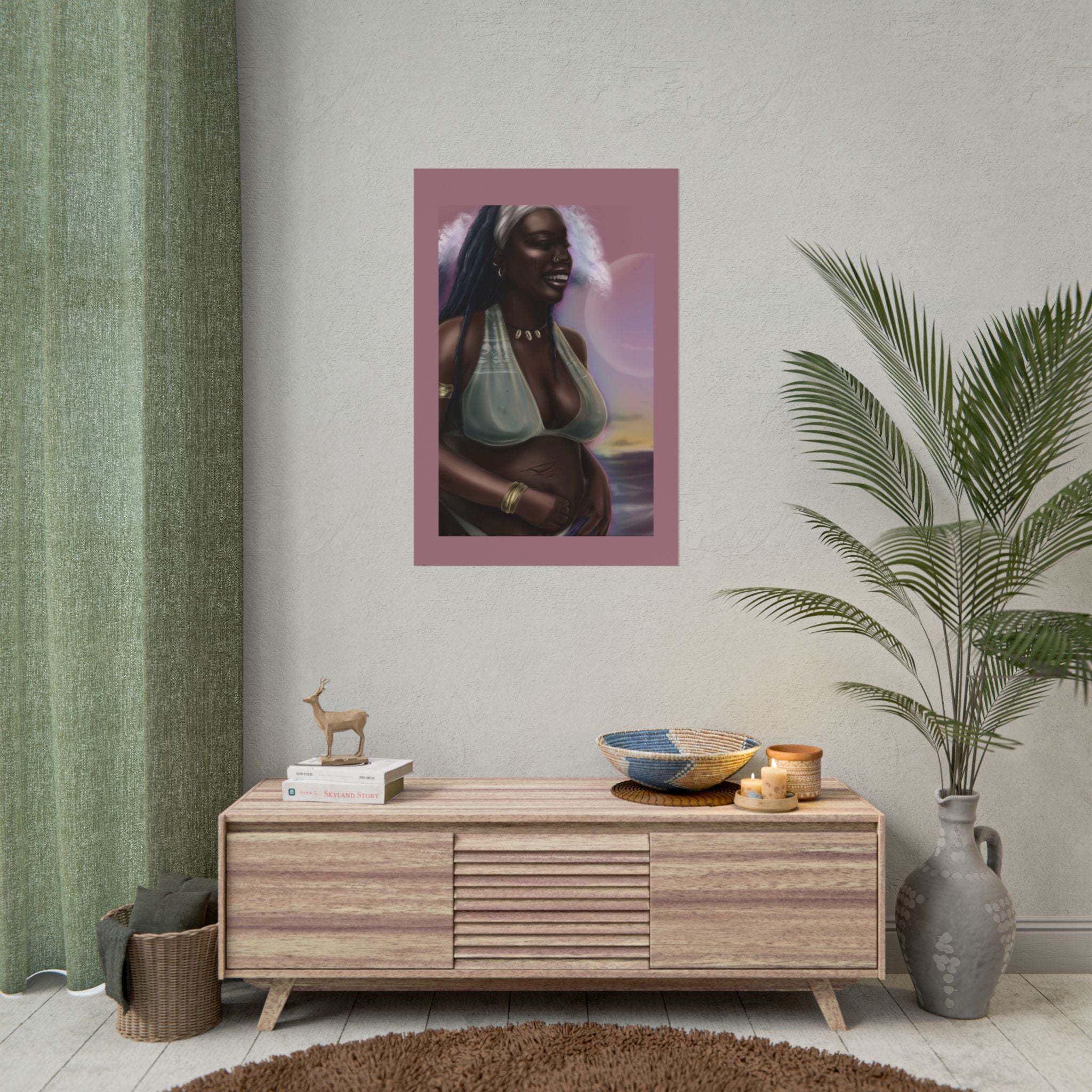 Pregnant Mother Portrait Rolled Poster — Afrocentric Beach Maternity Art Print