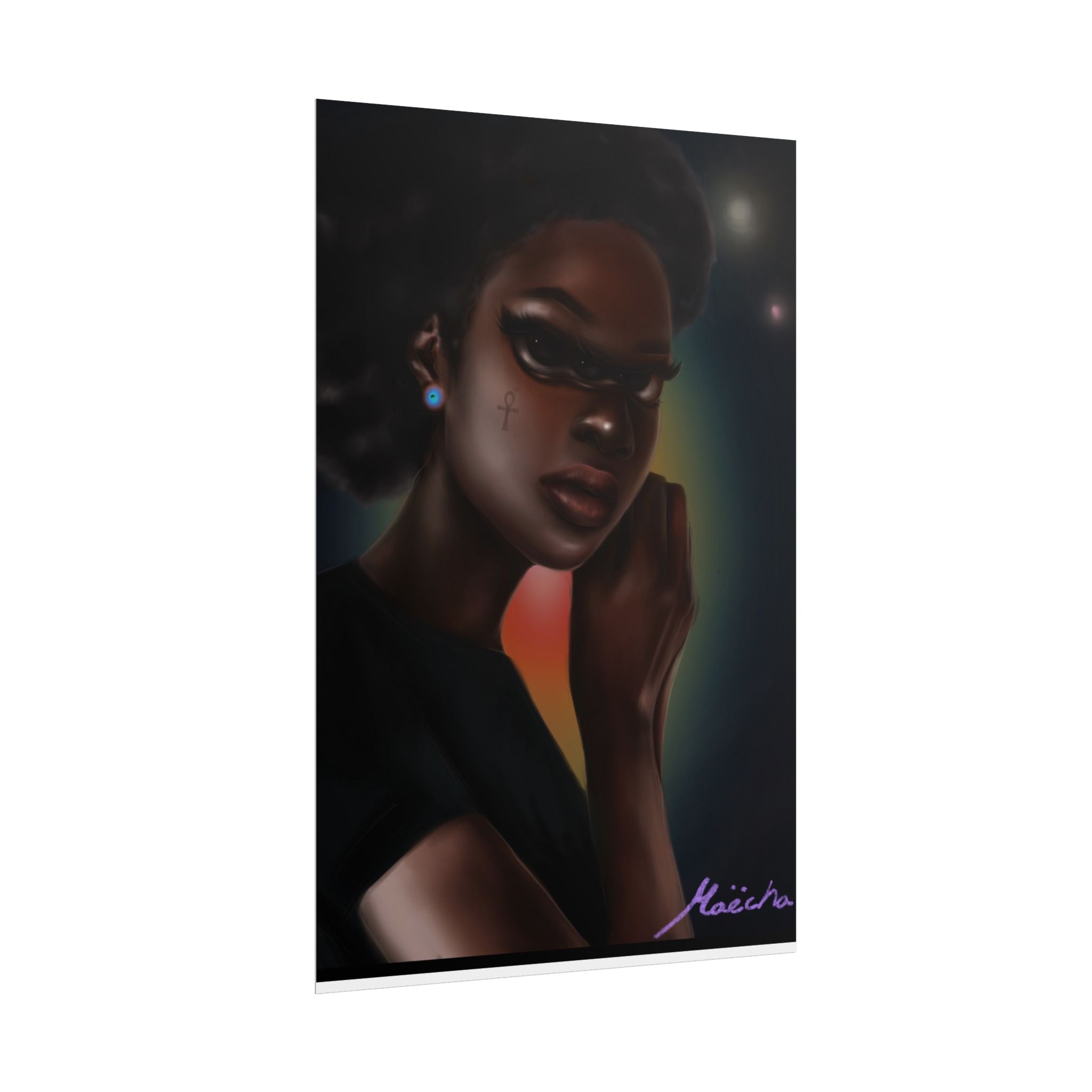 Afrofuturistic Portrait Poster — Moody Black Woman Art Print