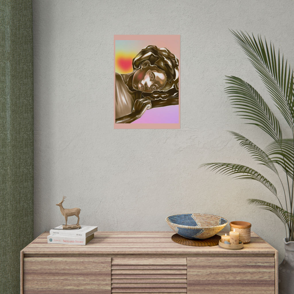 Rolled Art Poster — Golden Afro Portrait on Pastel Gradient