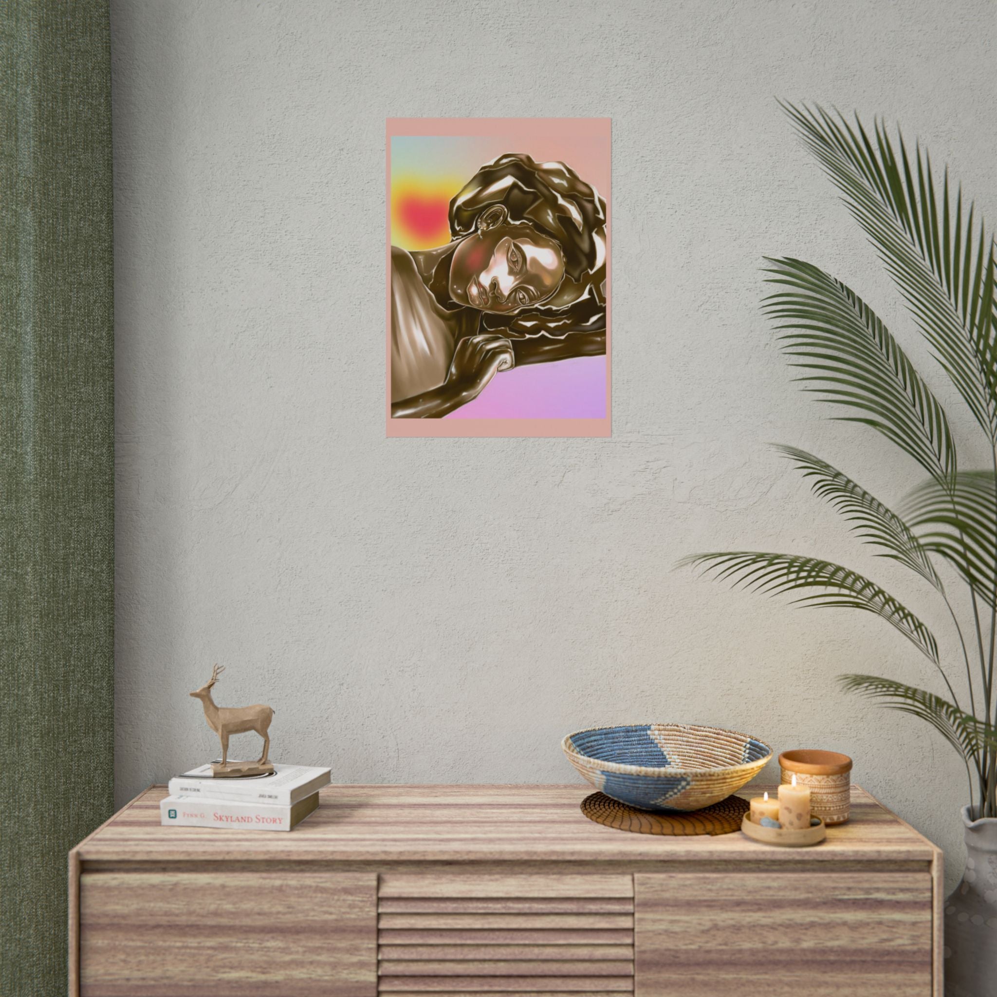Rolled Art Poster — Golden Afro Portrait on Pastel Gradient