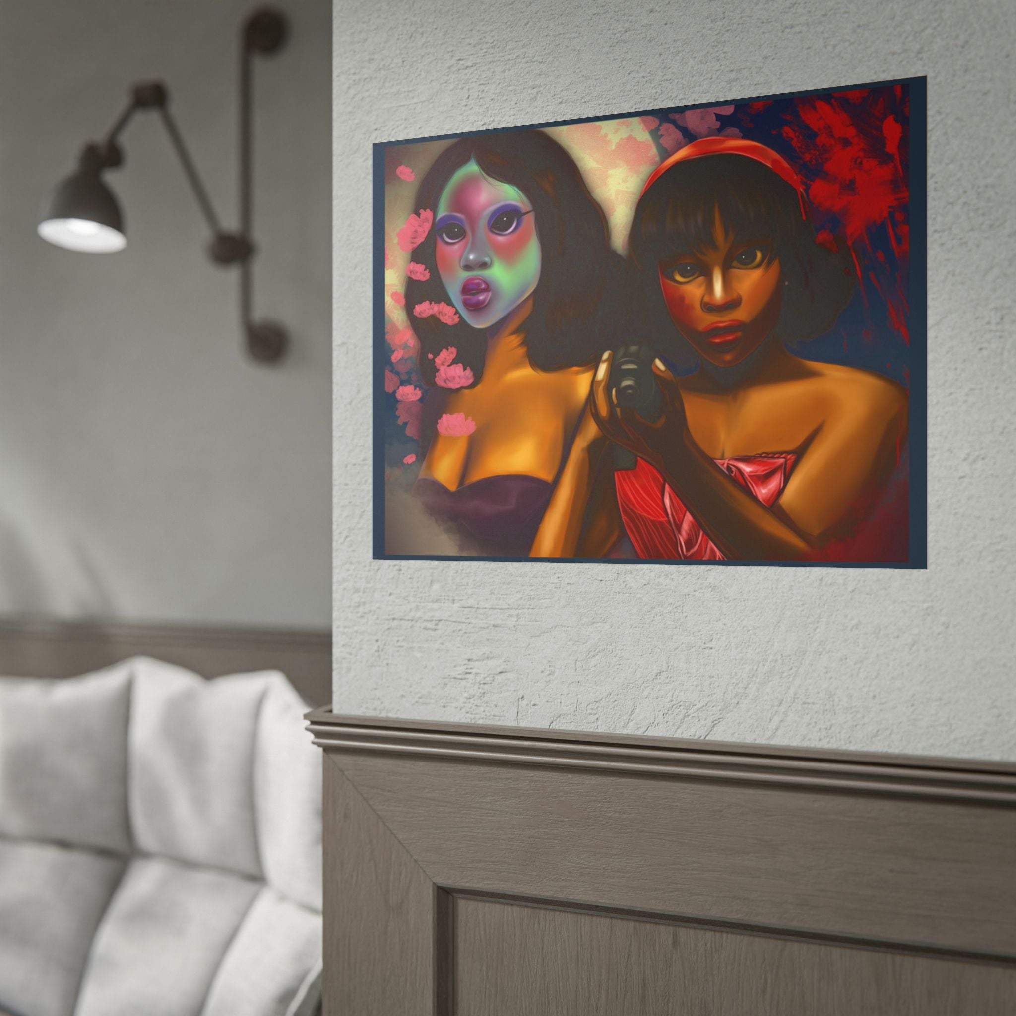 Rolled Poster — Surreal Portrait Duo Art Print (Masked Woman & Camera)