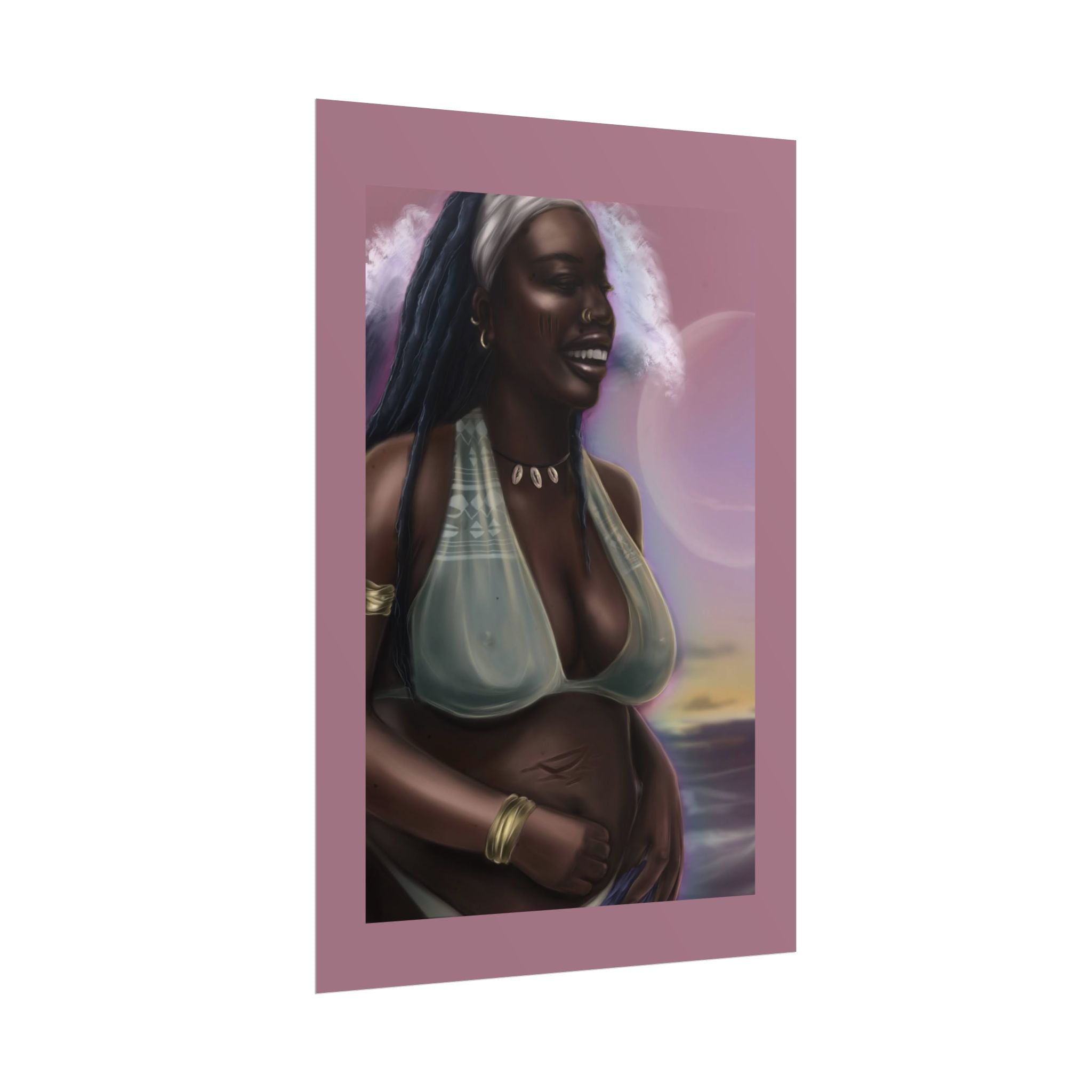 Pregnant Mother Portrait Rolled Poster — Afrocentric Beach Maternity Art Print