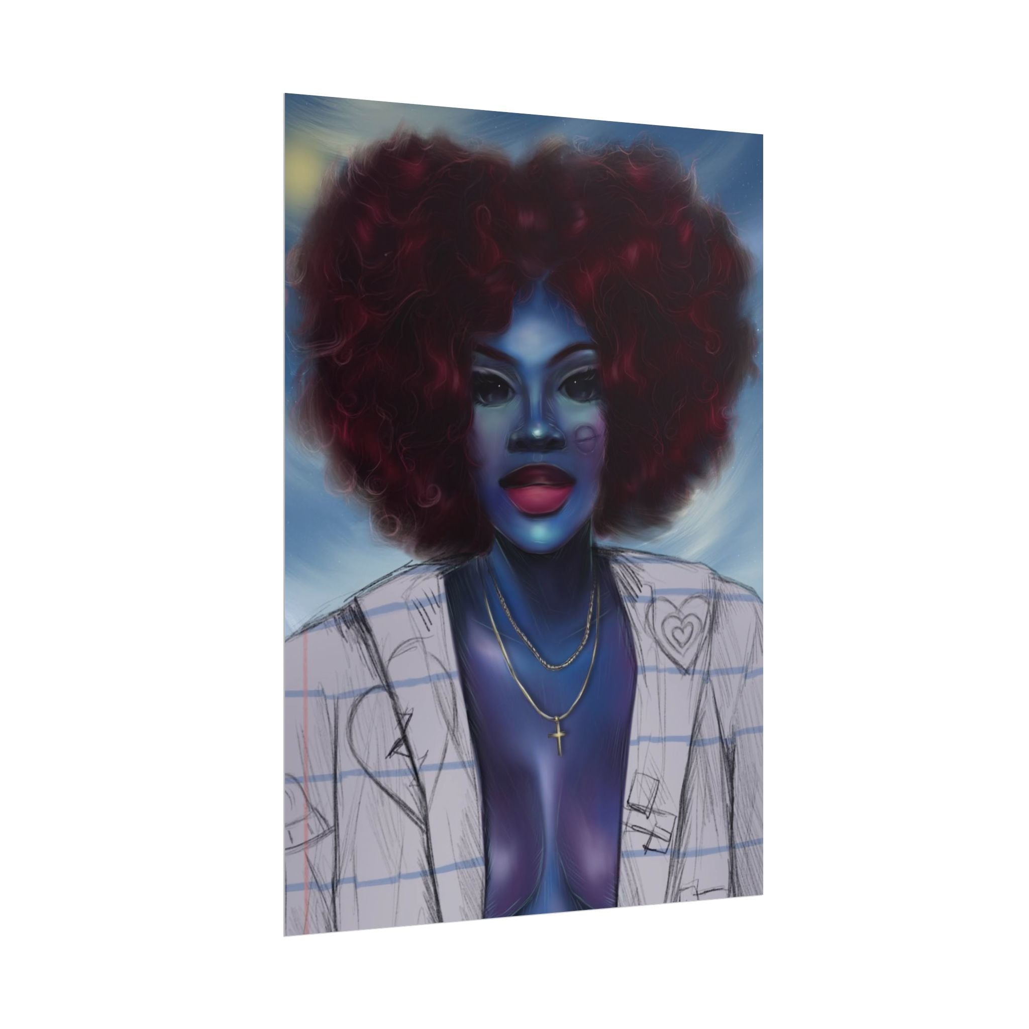 Blue Afro Portrait Poster — Bold Afrocentric Wall Art Print