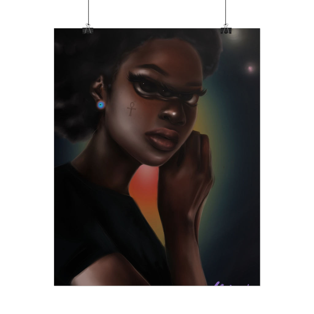 Afrofuturistic Portrait Poster — Moody Black Woman Art Print