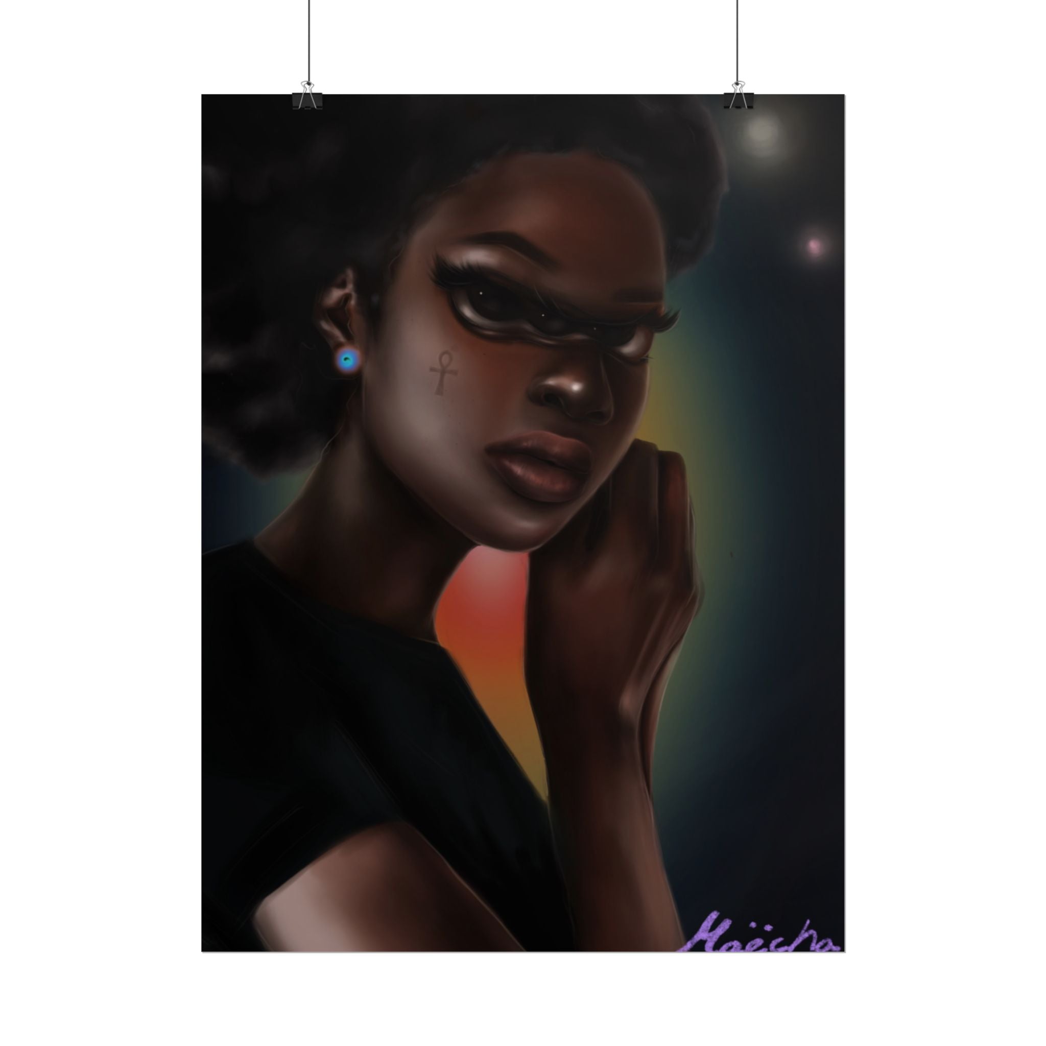Afrofuturistic Portrait Poster — Moody Black Woman Art Print