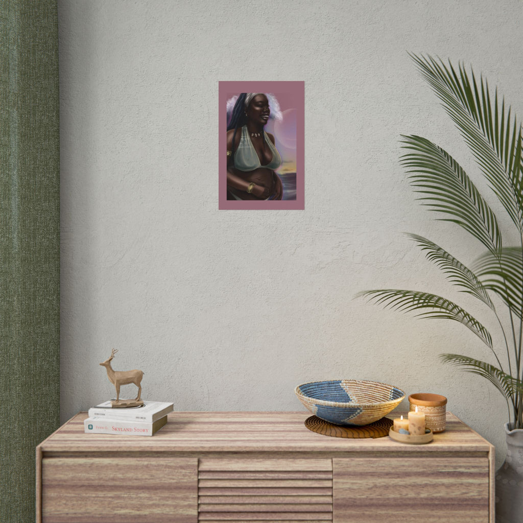 Pregnant Mother Portrait Rolled Poster — Afrocentric Beach Maternity Art Print