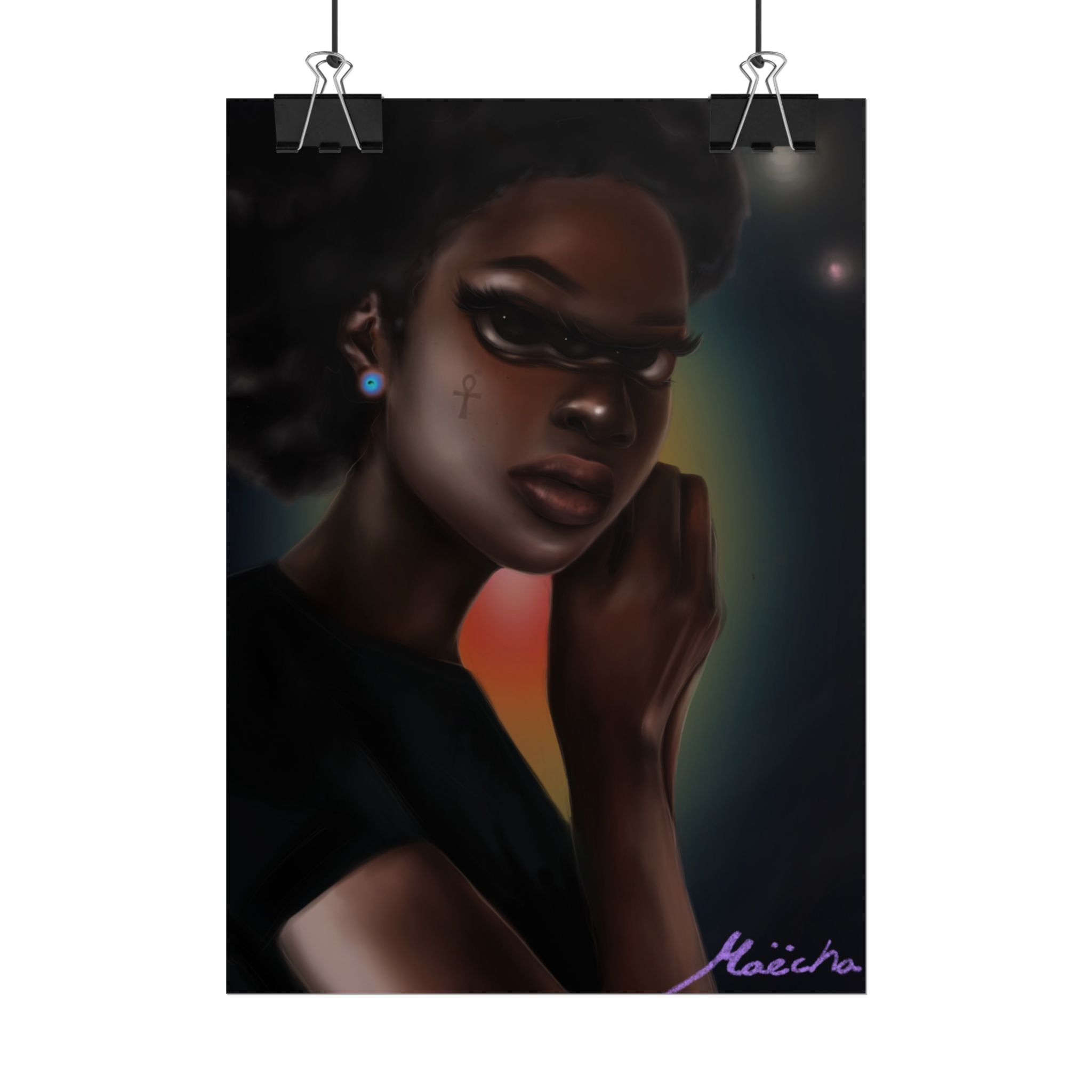 Afrofuturistic Portrait Poster — Moody Black Woman Art Print