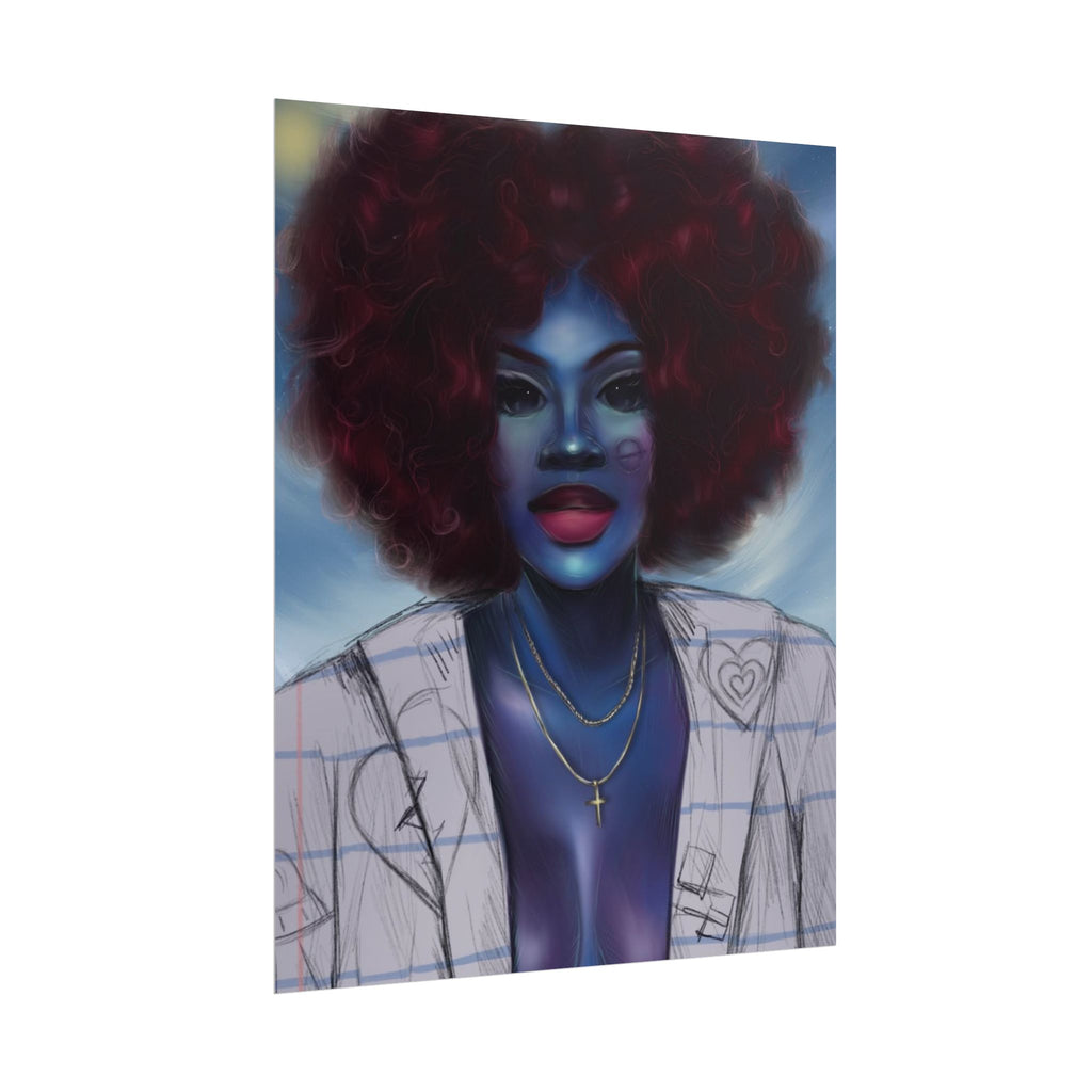 Blue Afro Portrait Poster — Bold Afrocentric Wall Art Print