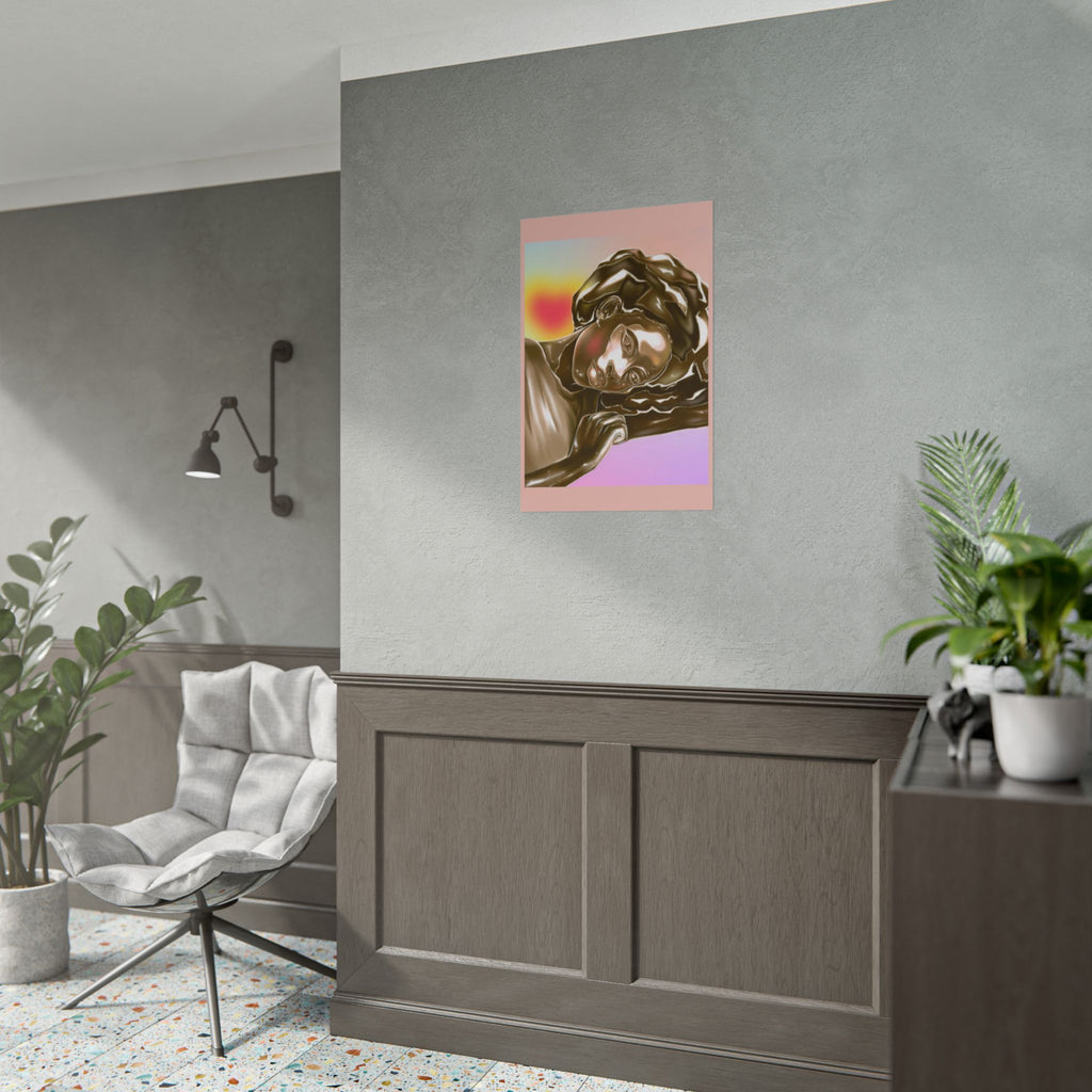 Rolled Art Poster — Golden Afro Portrait on Pastel Gradient