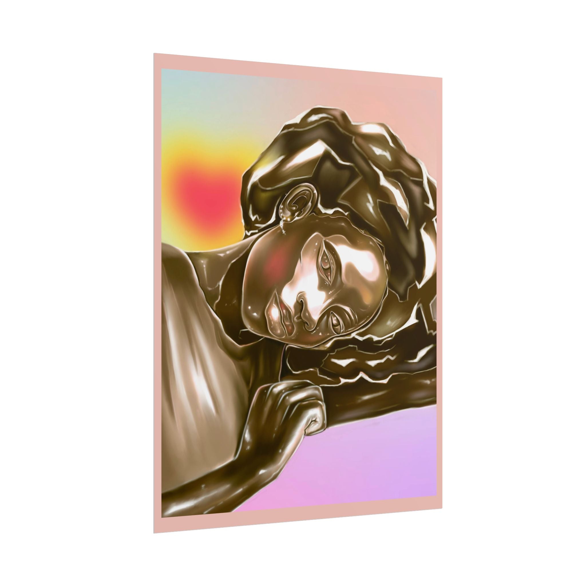 Rolled Art Poster — Golden Afro Portrait on Pastel Gradient