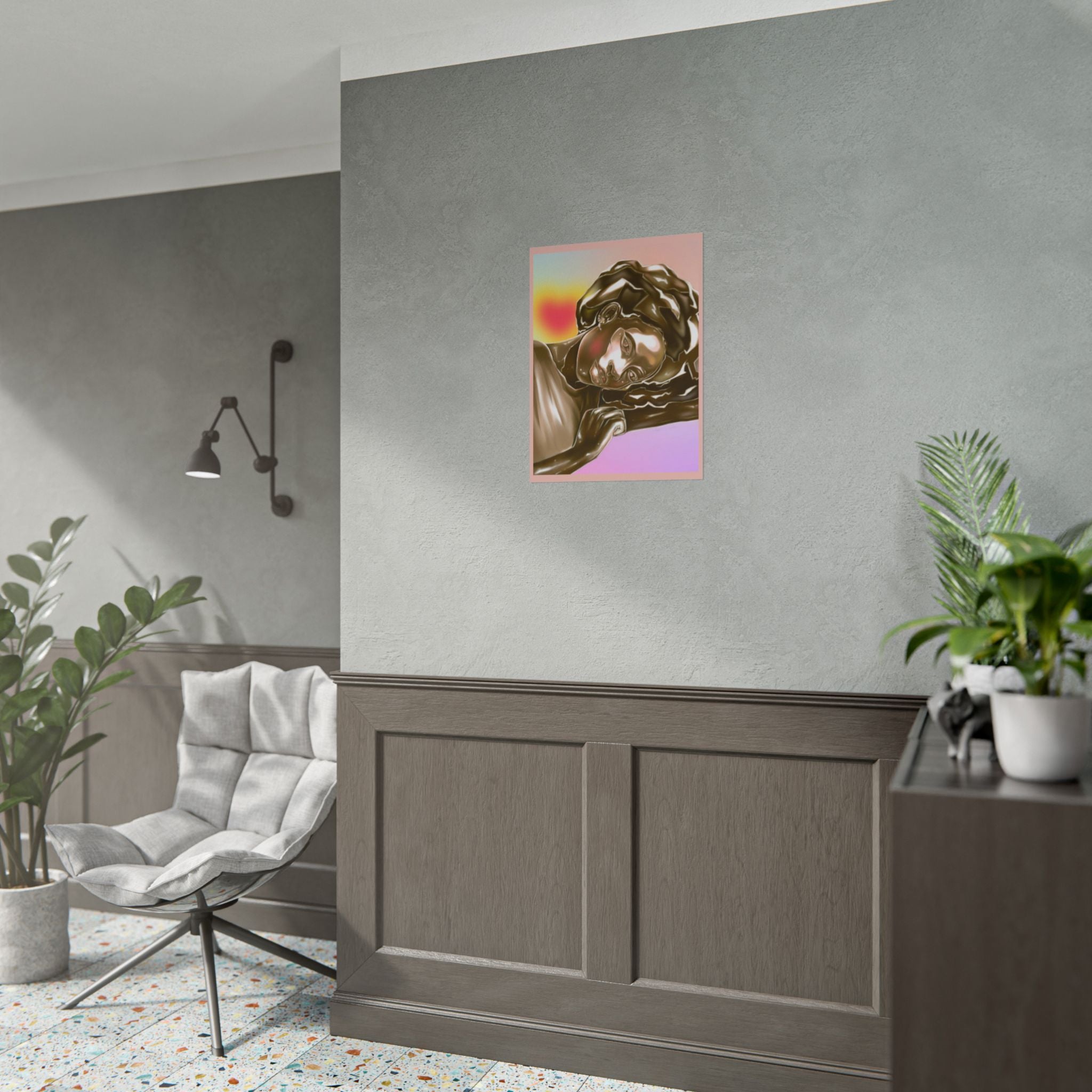 Rolled Art Poster — Golden Afro Portrait on Pastel Gradient