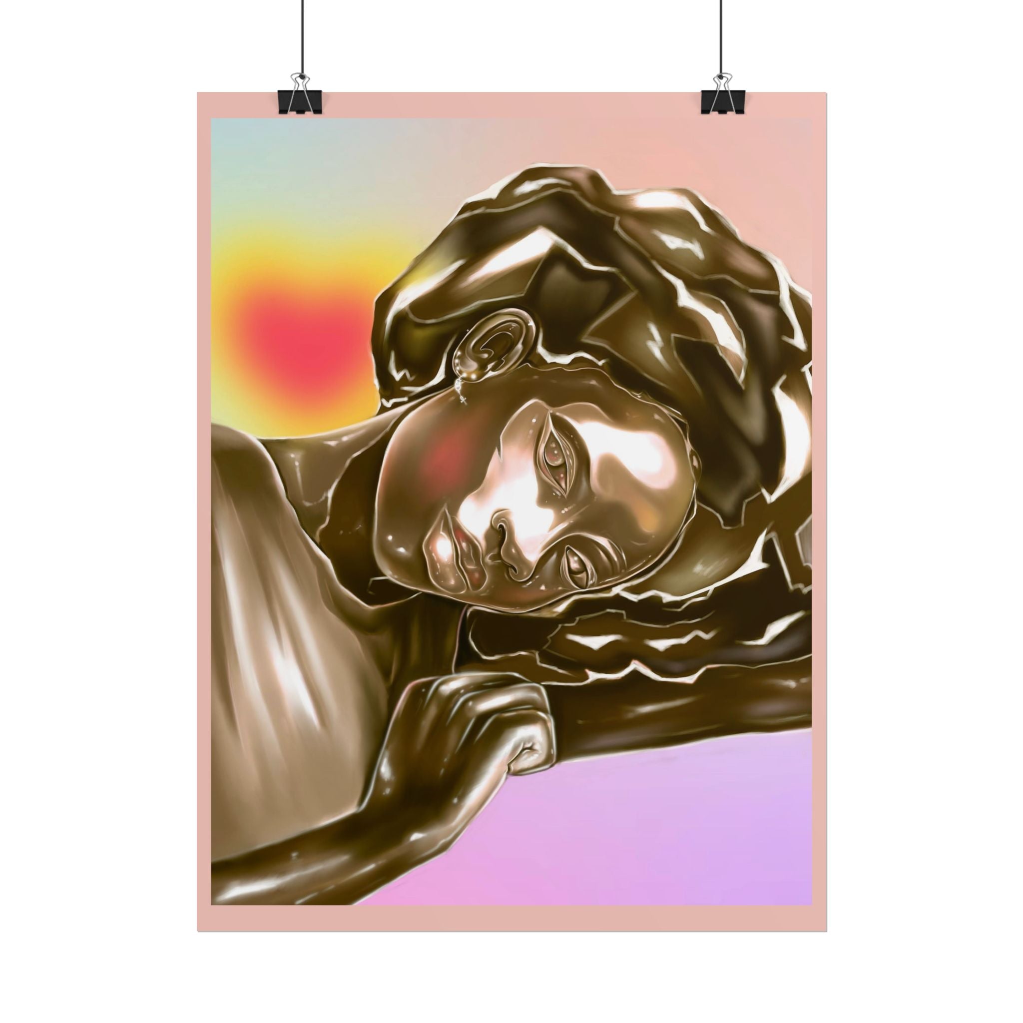 Rolled Art Poster — Golden Afro Portrait on Pastel Gradient