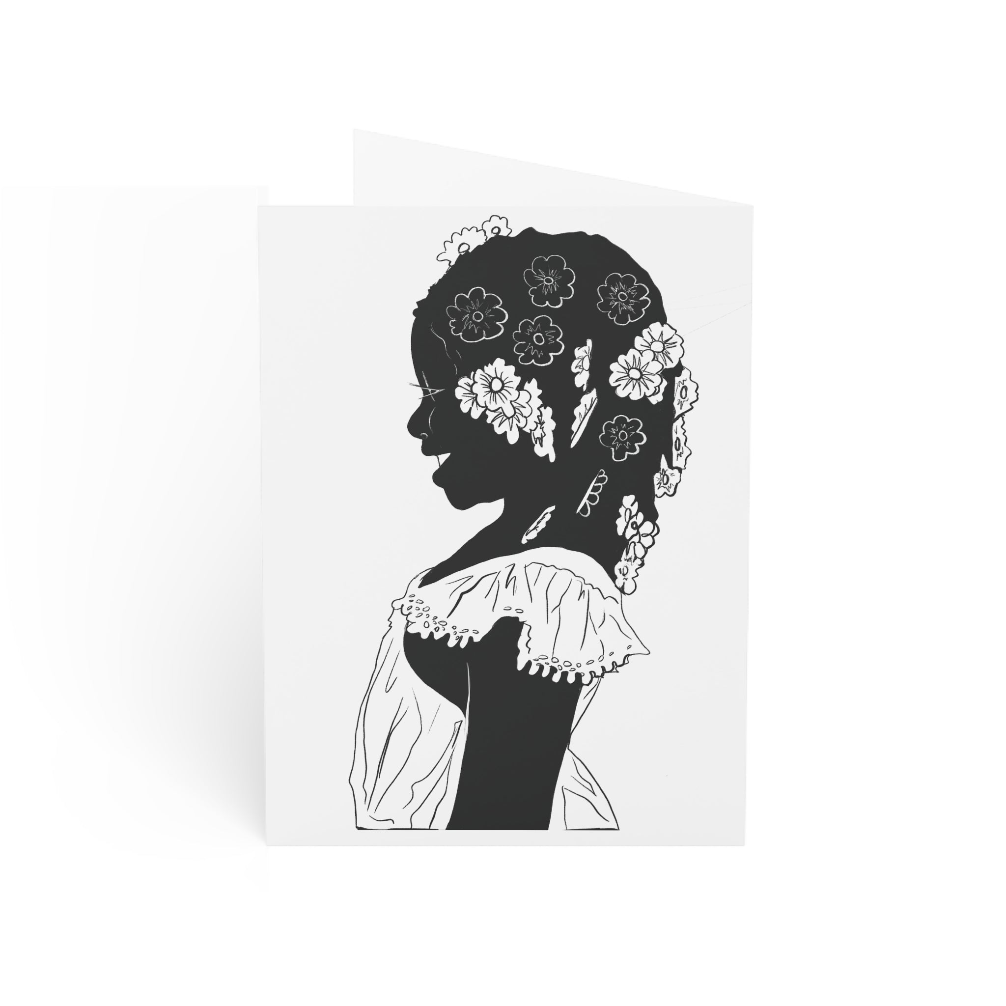 Floral Silhouette Greeting Cards — Black & White Art Pack (1/10/30/50 pcs)