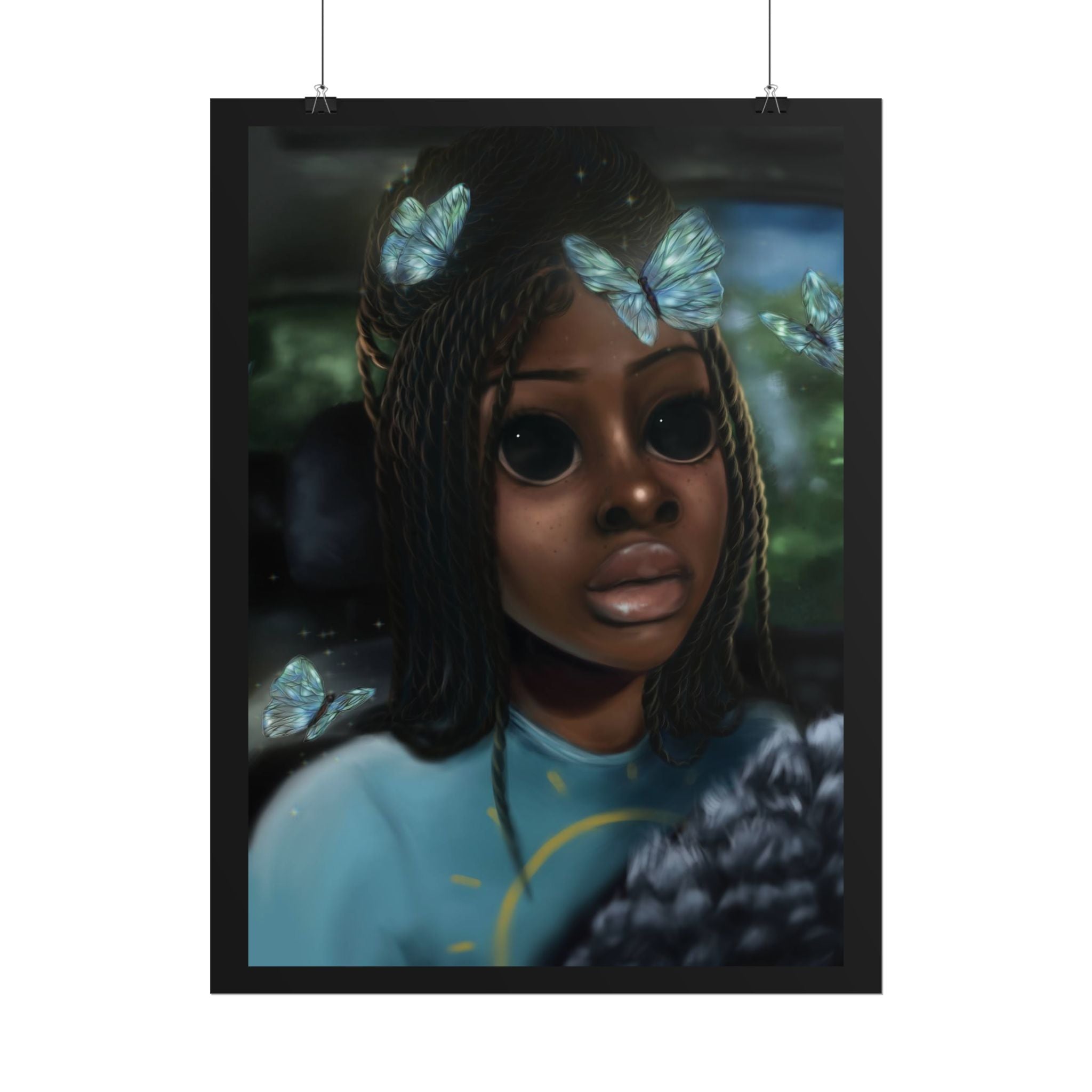 Butterfly Girl Rolled Poster — Surreal Portrait Wall Art