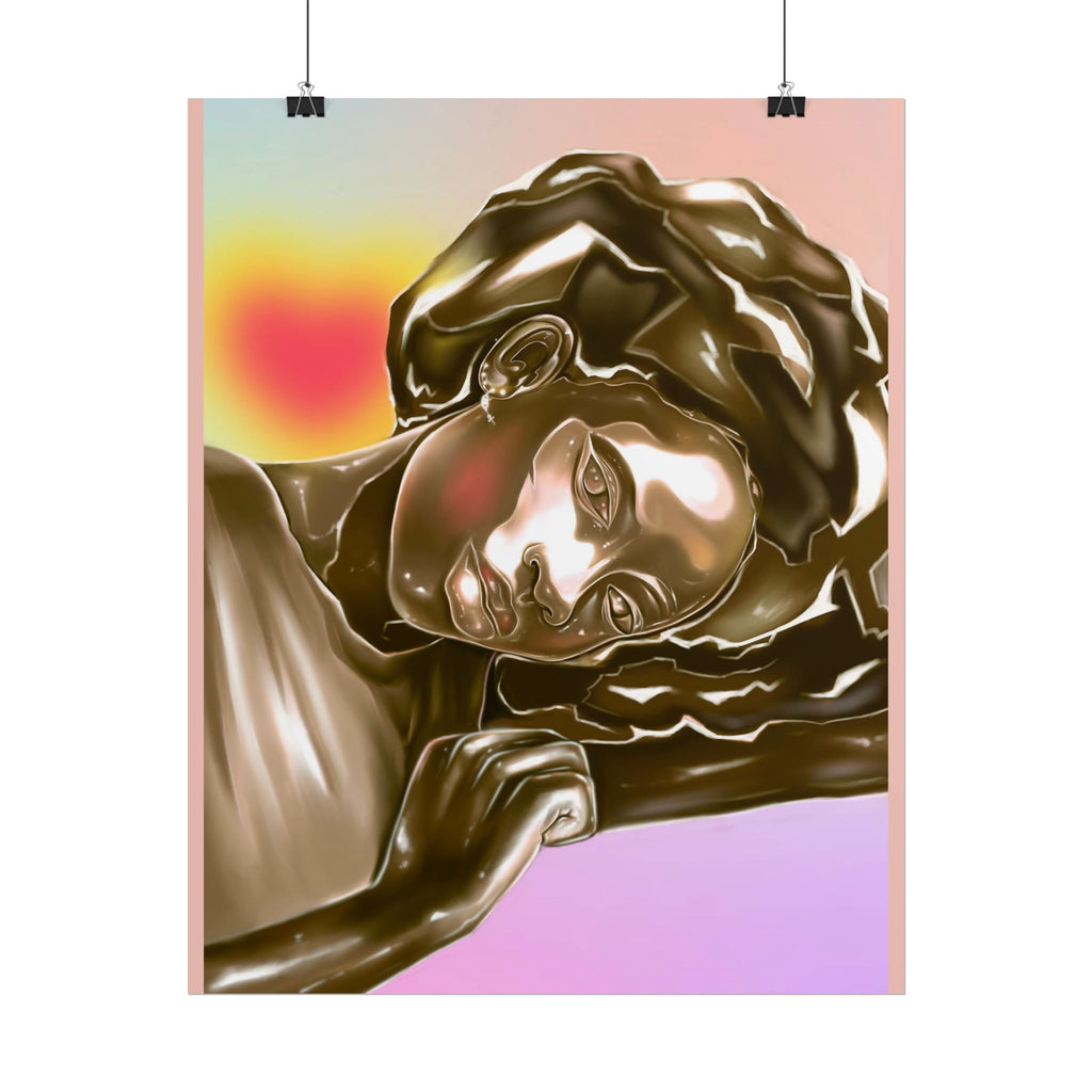 Rolled Art Poster — Golden Afro Portrait on Pastel Gradient