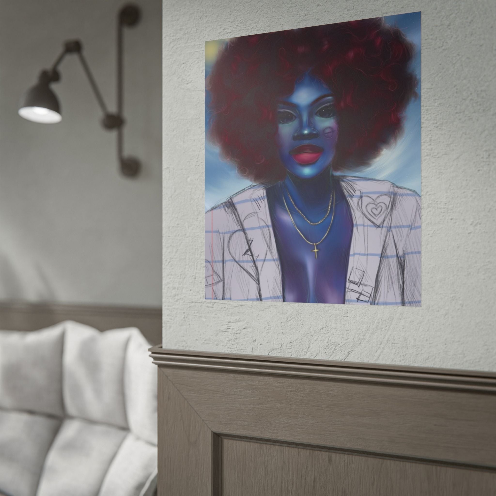 Blue Afro Portrait Poster — Bold Afrocentric Wall Art Print