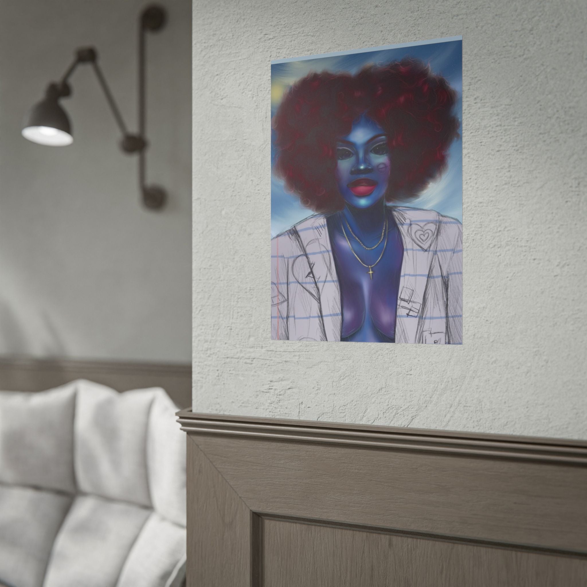 Blue Afro Portrait Poster — Bold Afrocentric Wall Art Print