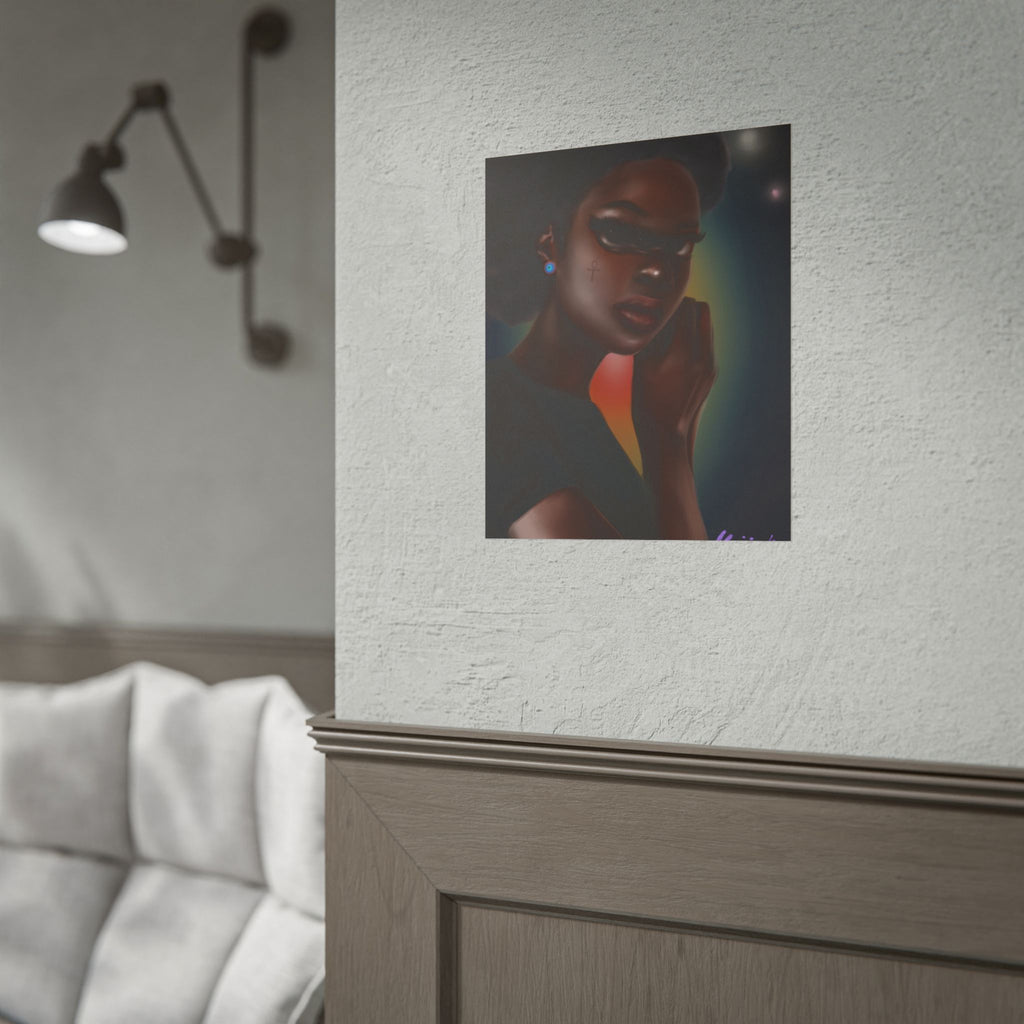 Afrofuturistic Portrait Poster — Moody Black Woman Art Print
