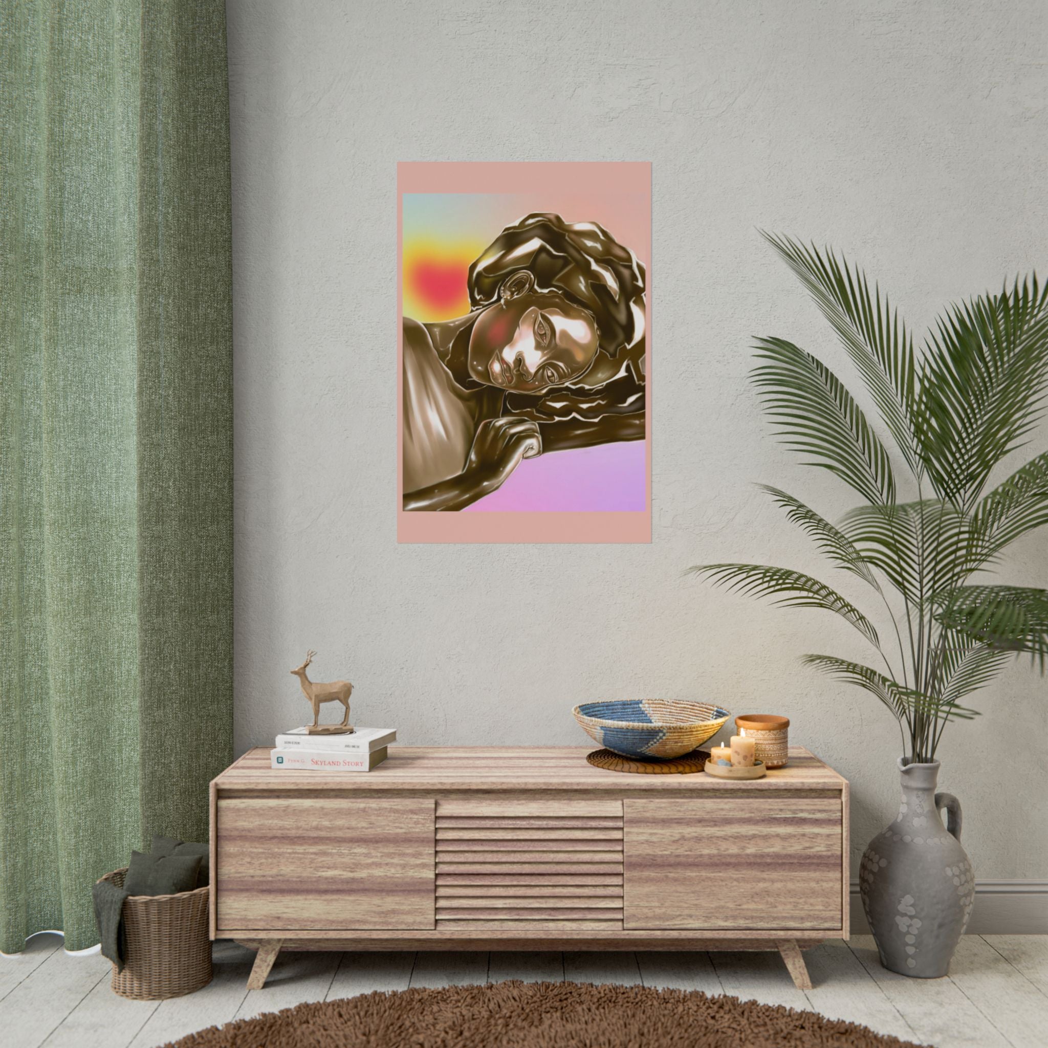 Rolled Art Poster — Golden Afro Portrait on Pastel Gradient