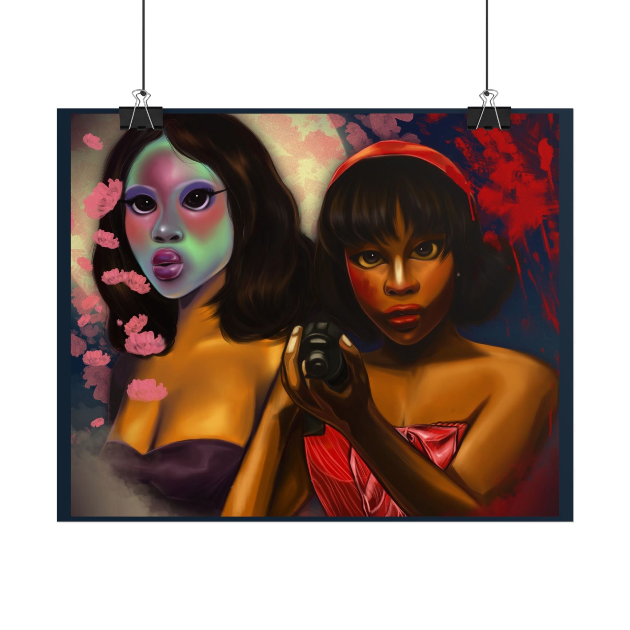 Rolled Poster — Surreal Portrait Duo Art Print (Masked Woman & Camera)