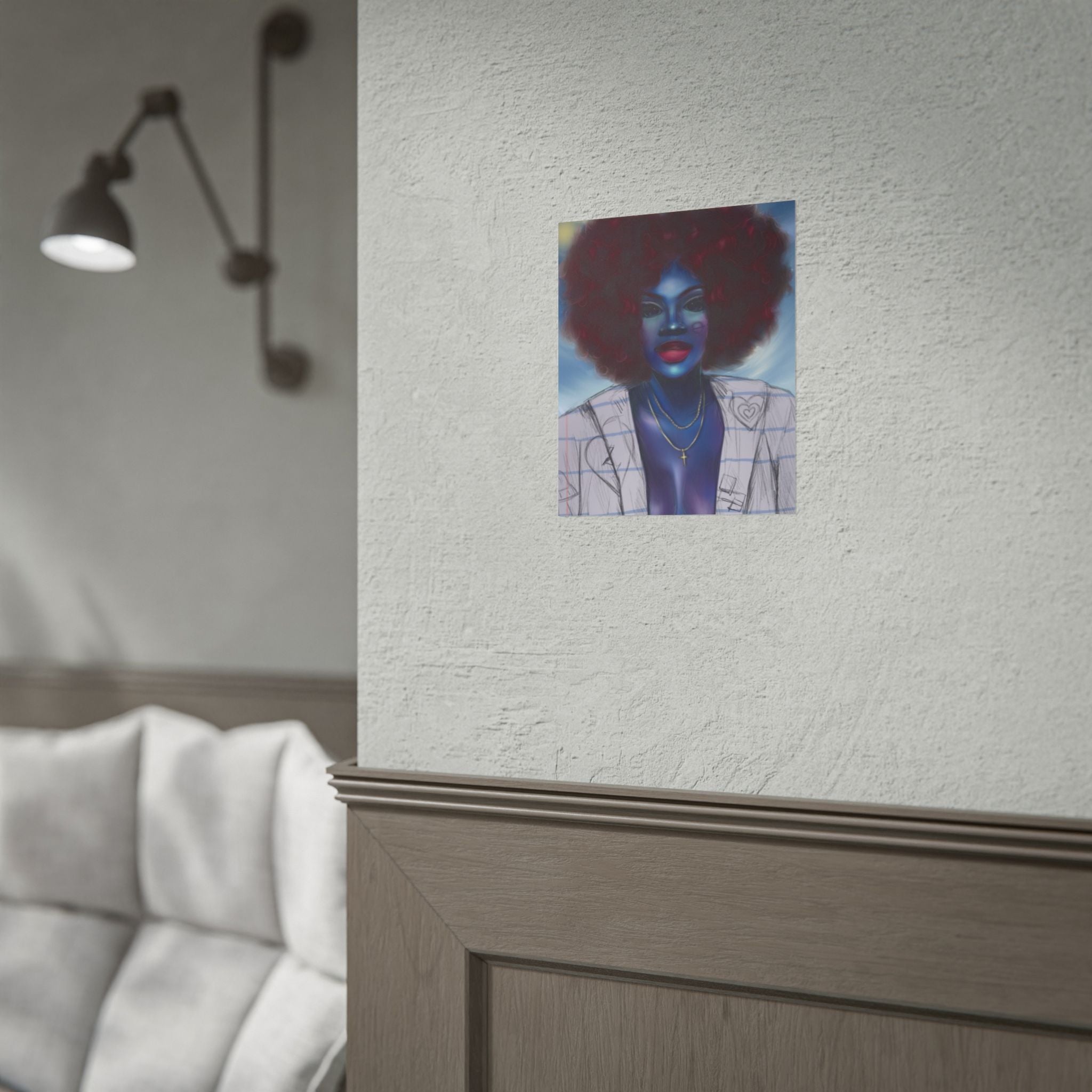Blue Afro Portrait Poster — Bold Afrocentric Wall Art Print