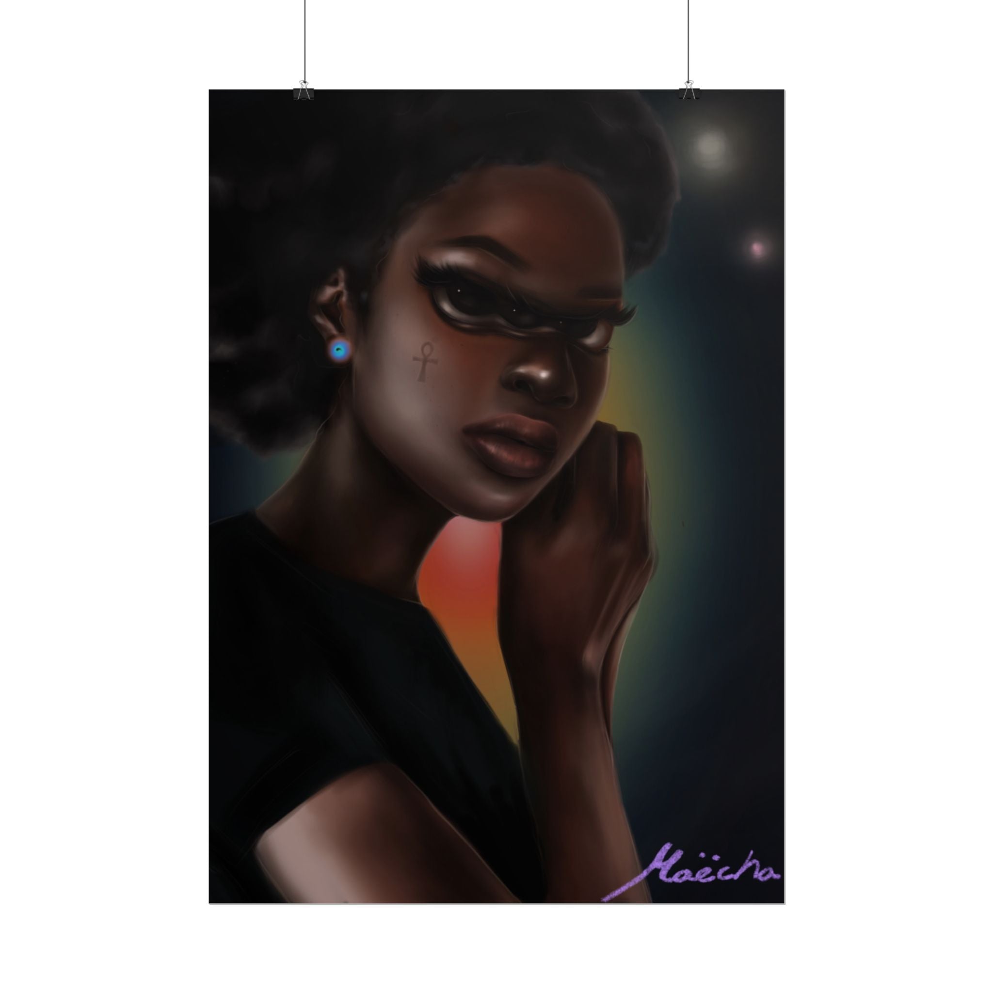 Afrofuturistic Portrait Poster — Moody Black Woman Art Print