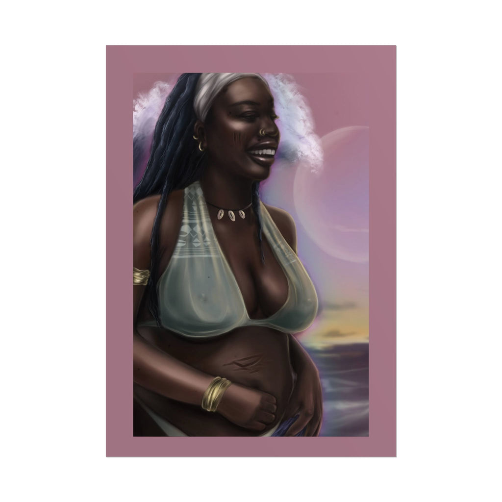 Pregnant Mother Portrait Rolled Poster — Afrocentric Beach Maternity Art Print