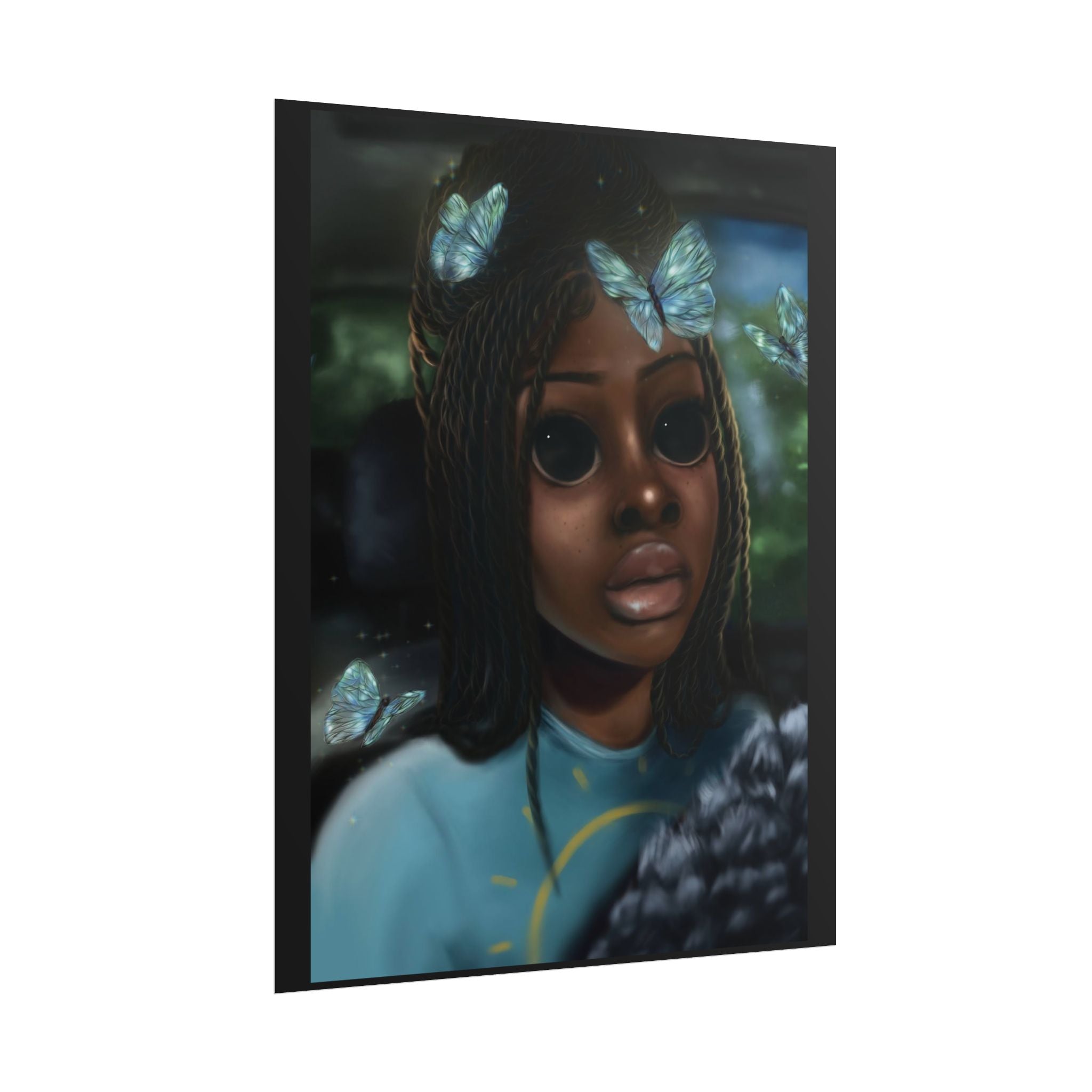 Butterfly Girl Rolled Poster — Surreal Portrait Wall Art