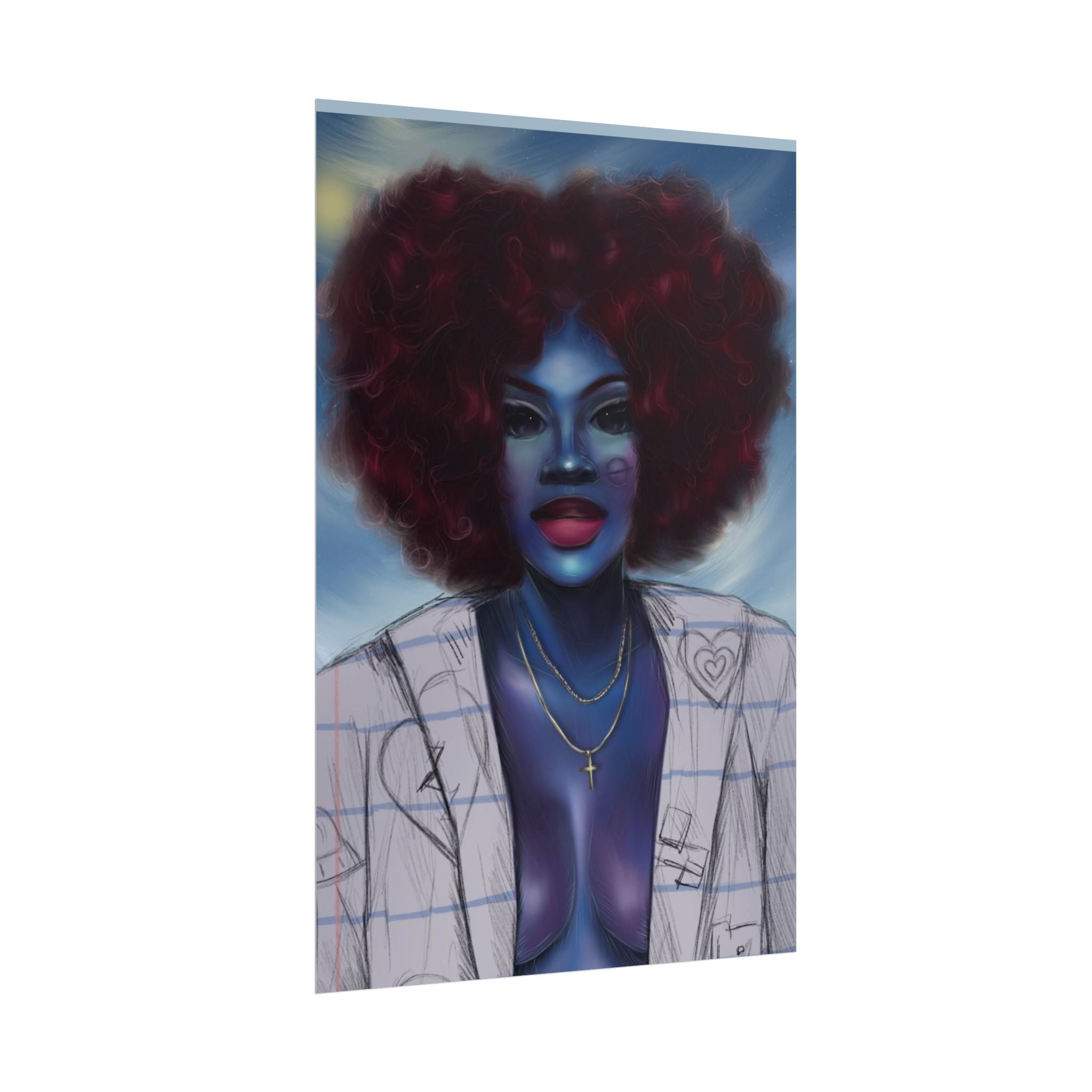 Blue Afro Portrait Poster — Bold Afrocentric Wall Art Print