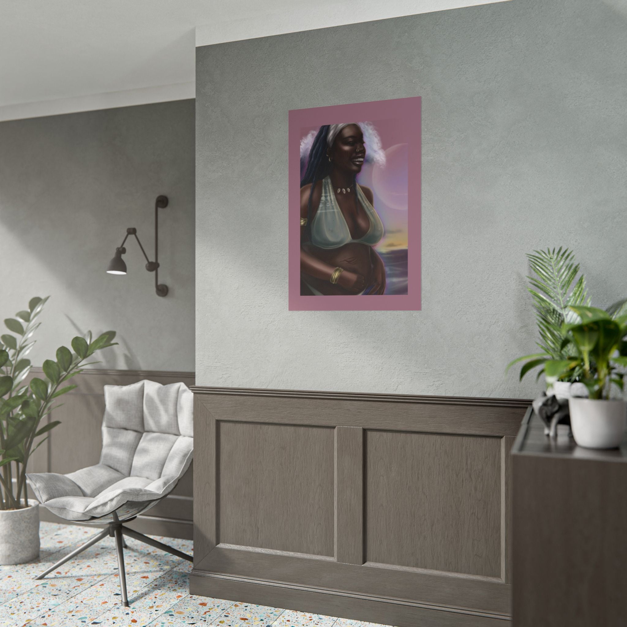 Pregnant Mother Portrait Rolled Poster — Afrocentric Beach Maternity Art Print