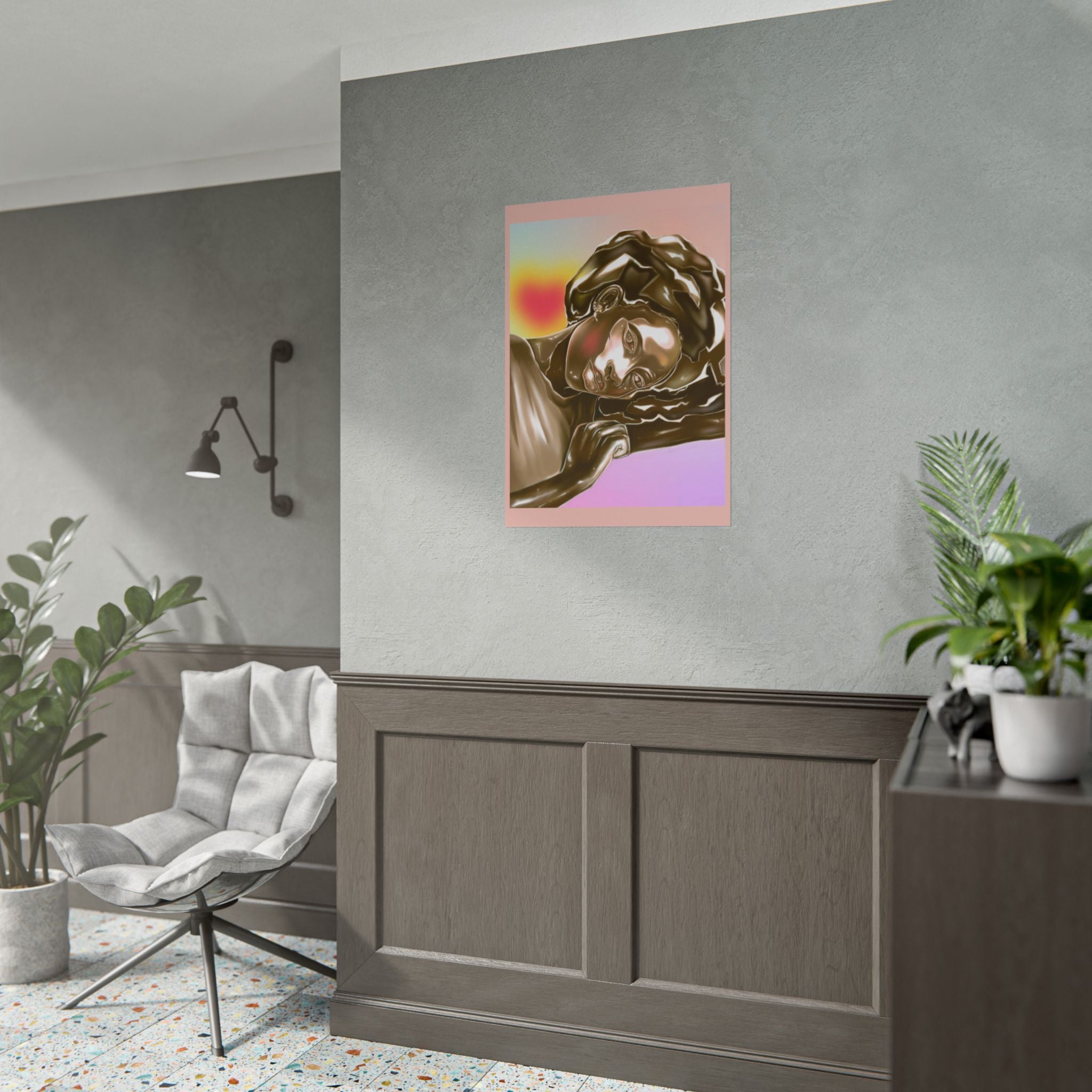 Rolled Art Poster — Golden Afro Portrait on Pastel Gradient