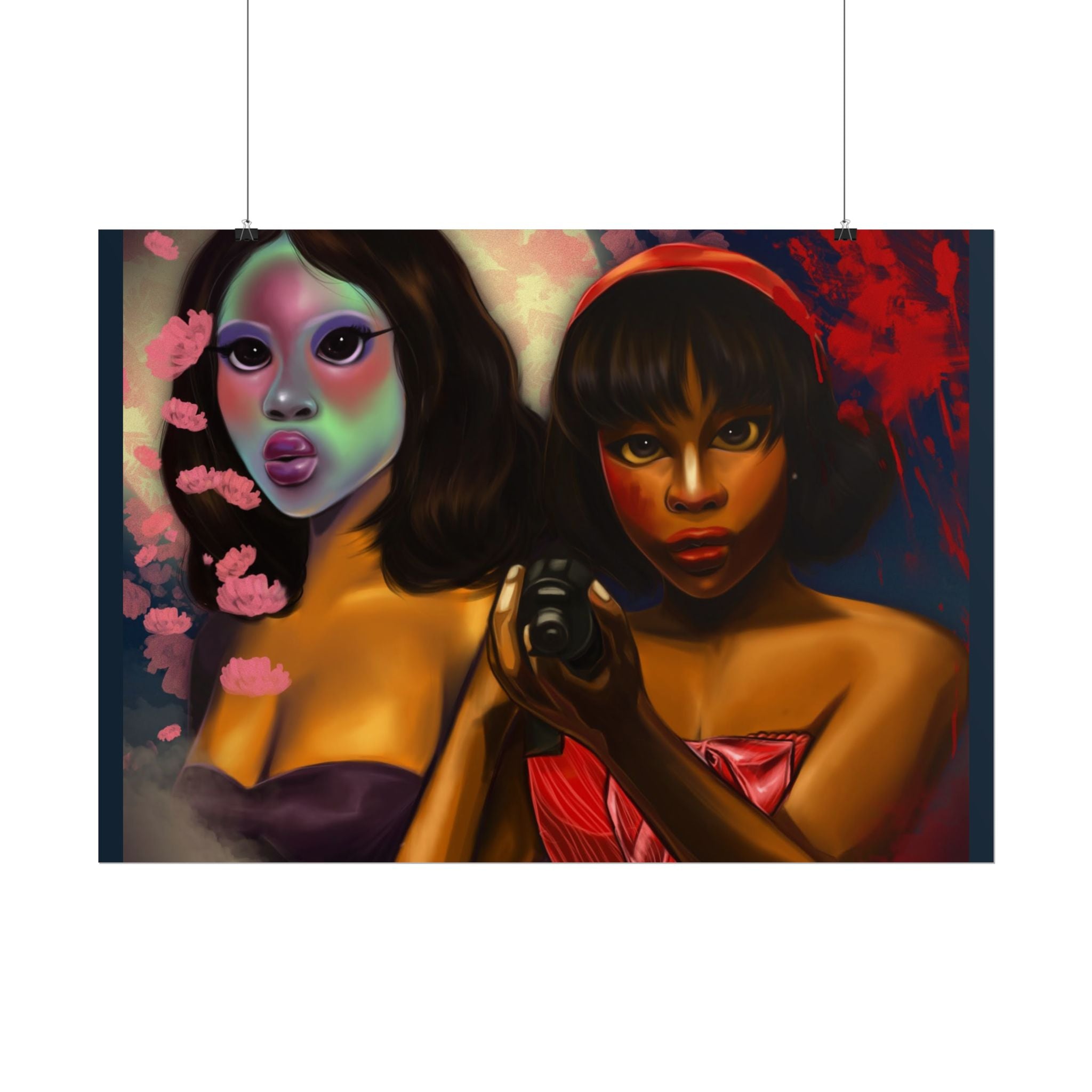 Rolled Poster — Surreal Portrait Duo Art Print (Masked Woman & Camera)